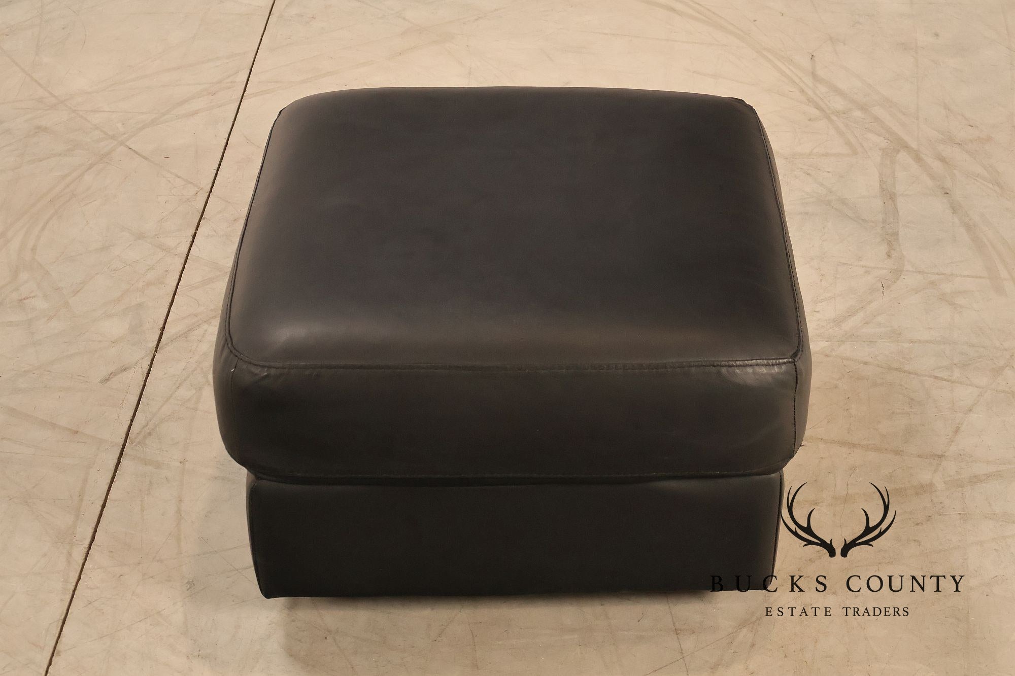 Brazialian Black Leather Modern Square Ottoman On Casters By Italsofa Bahia Ltda