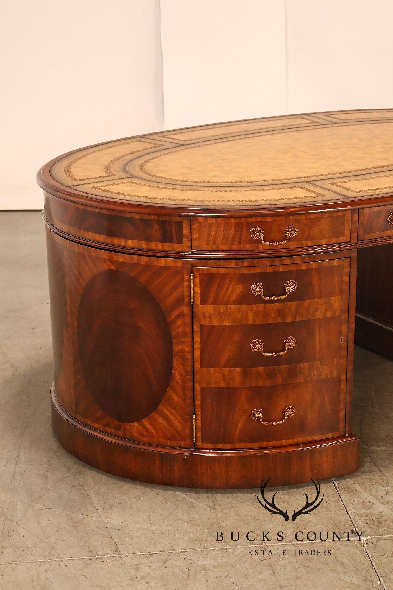 Maitland Smith Oval Mahogany Leather Top Executive Partner's Desk