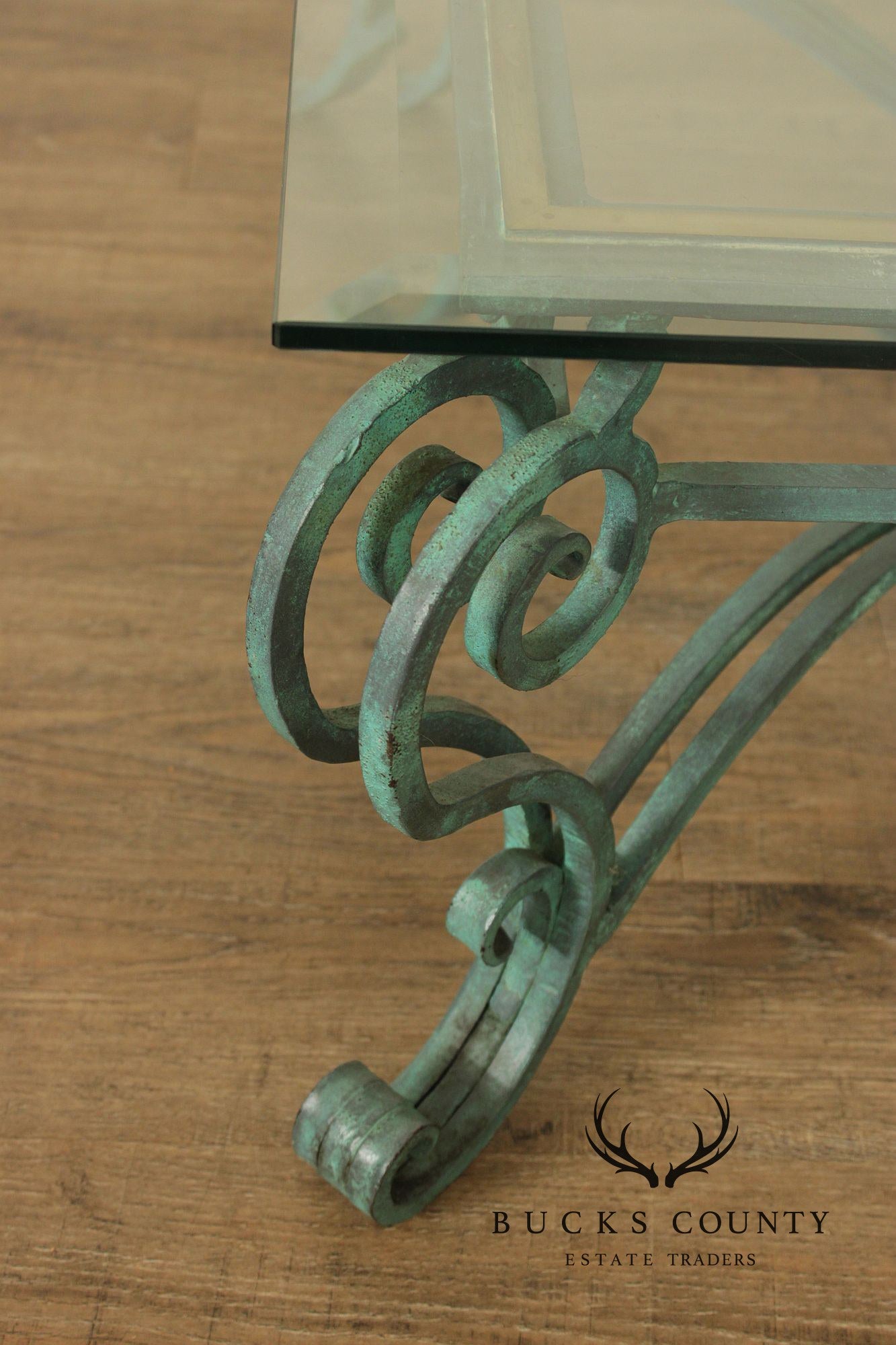 Baroque Style Glass Top Wrought Iron Coffee Table