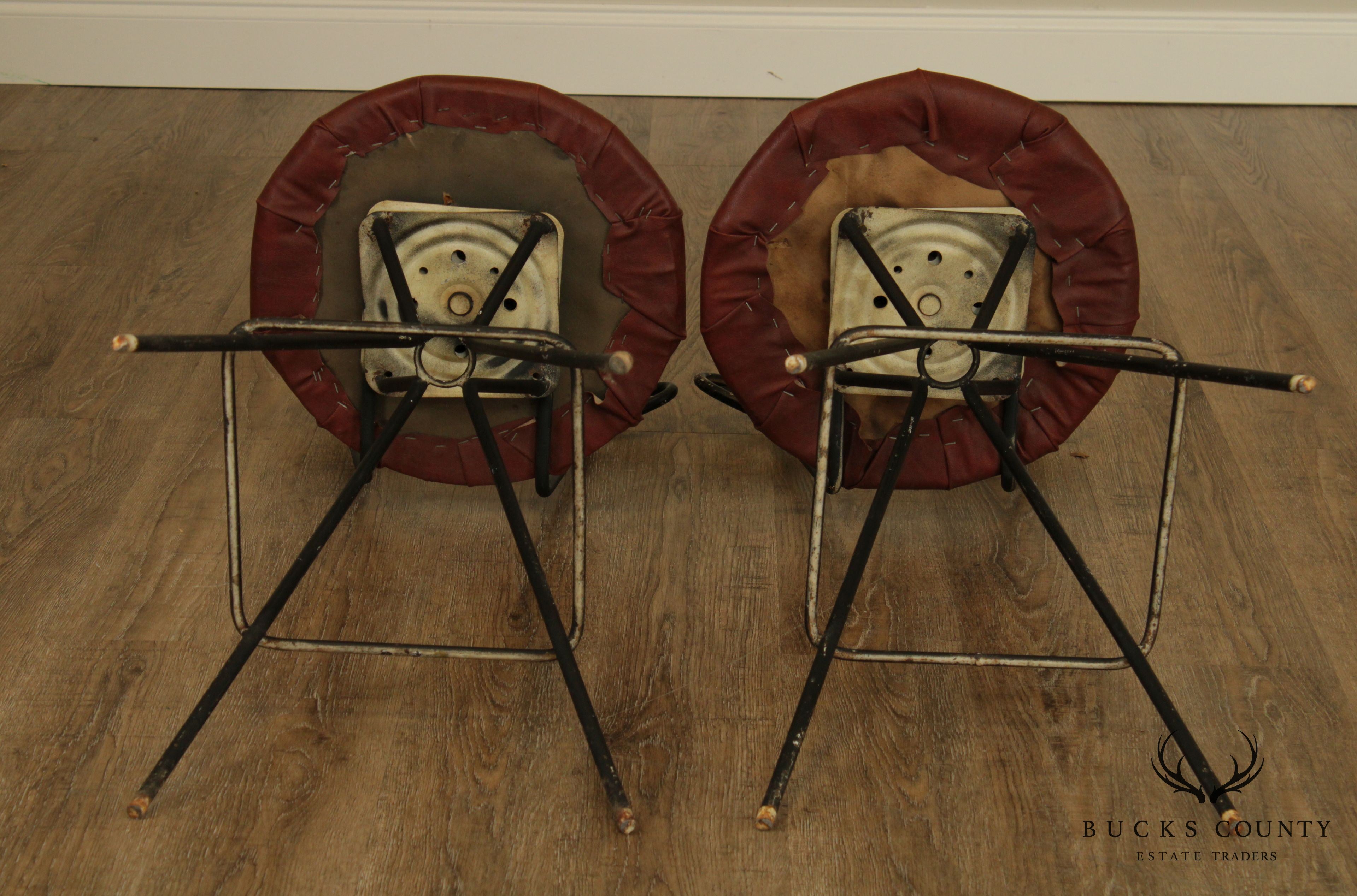 Mid Century Modern Pair Wrought Iron Barstools