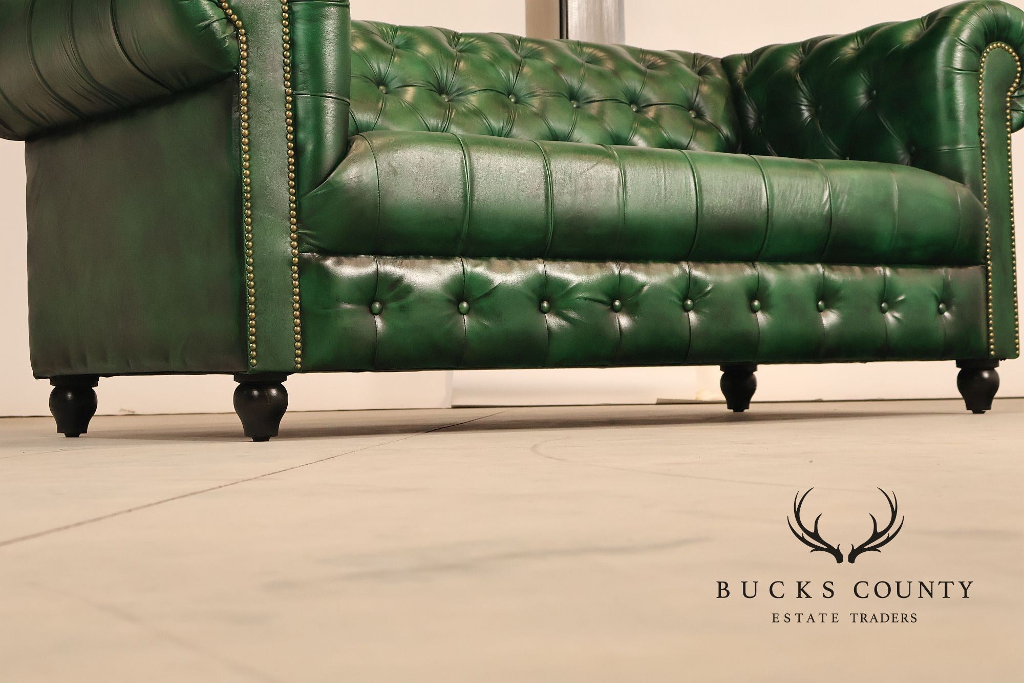 Chesterfield Style Green Leather Sofa