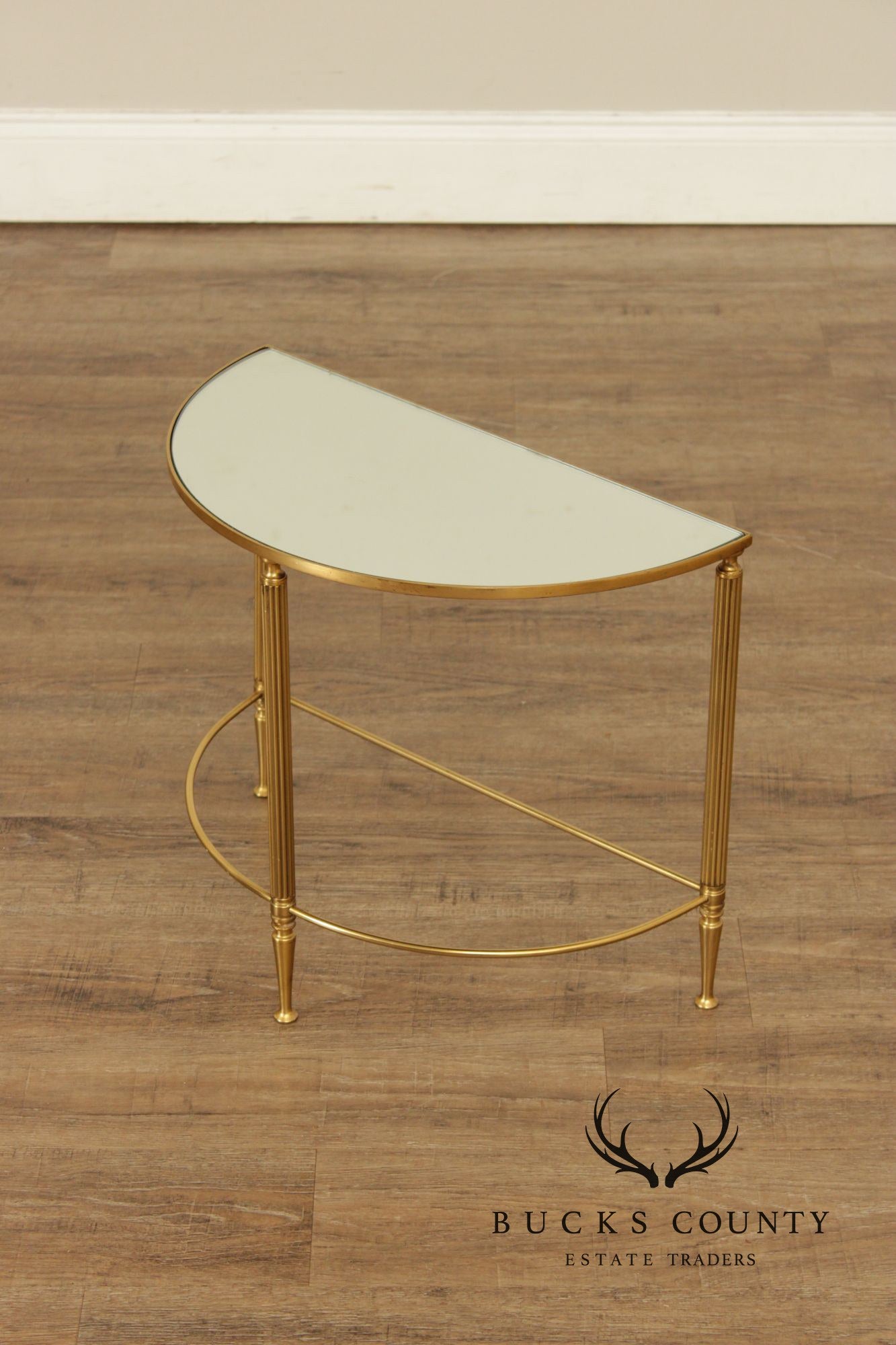 Directoire Style Vintage Pair of Brass Demilune Side Tables