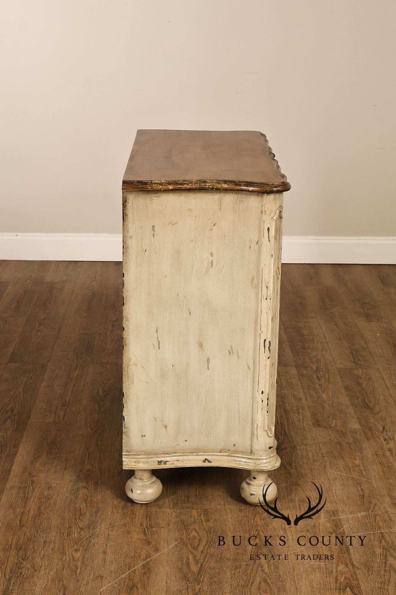 Painted Rustic European Style Three Drawer Chest With Distressed Finish