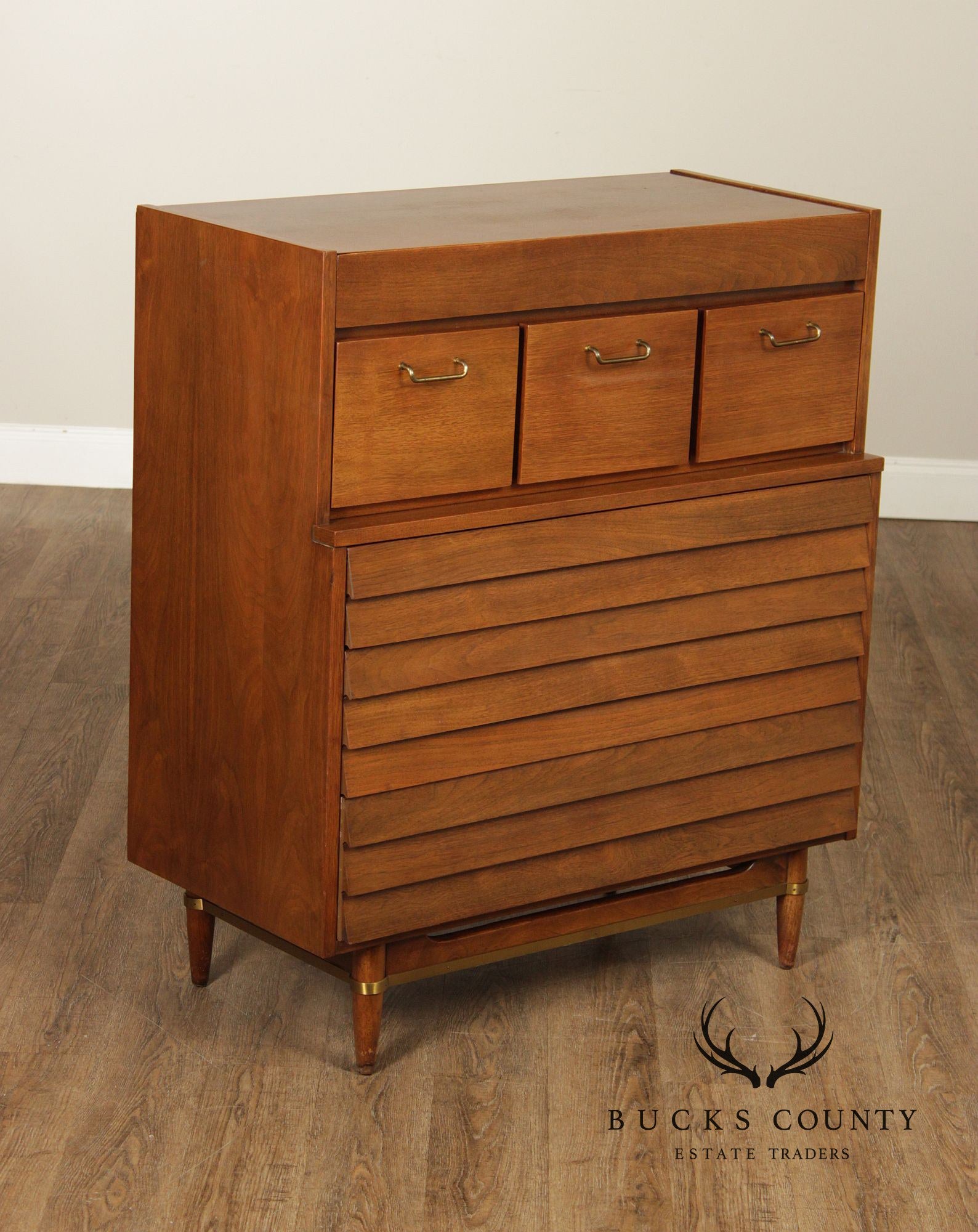 Merton Gershun For American Of Martinsville Mid-Century Modern Walnut Louvered Tall Chest