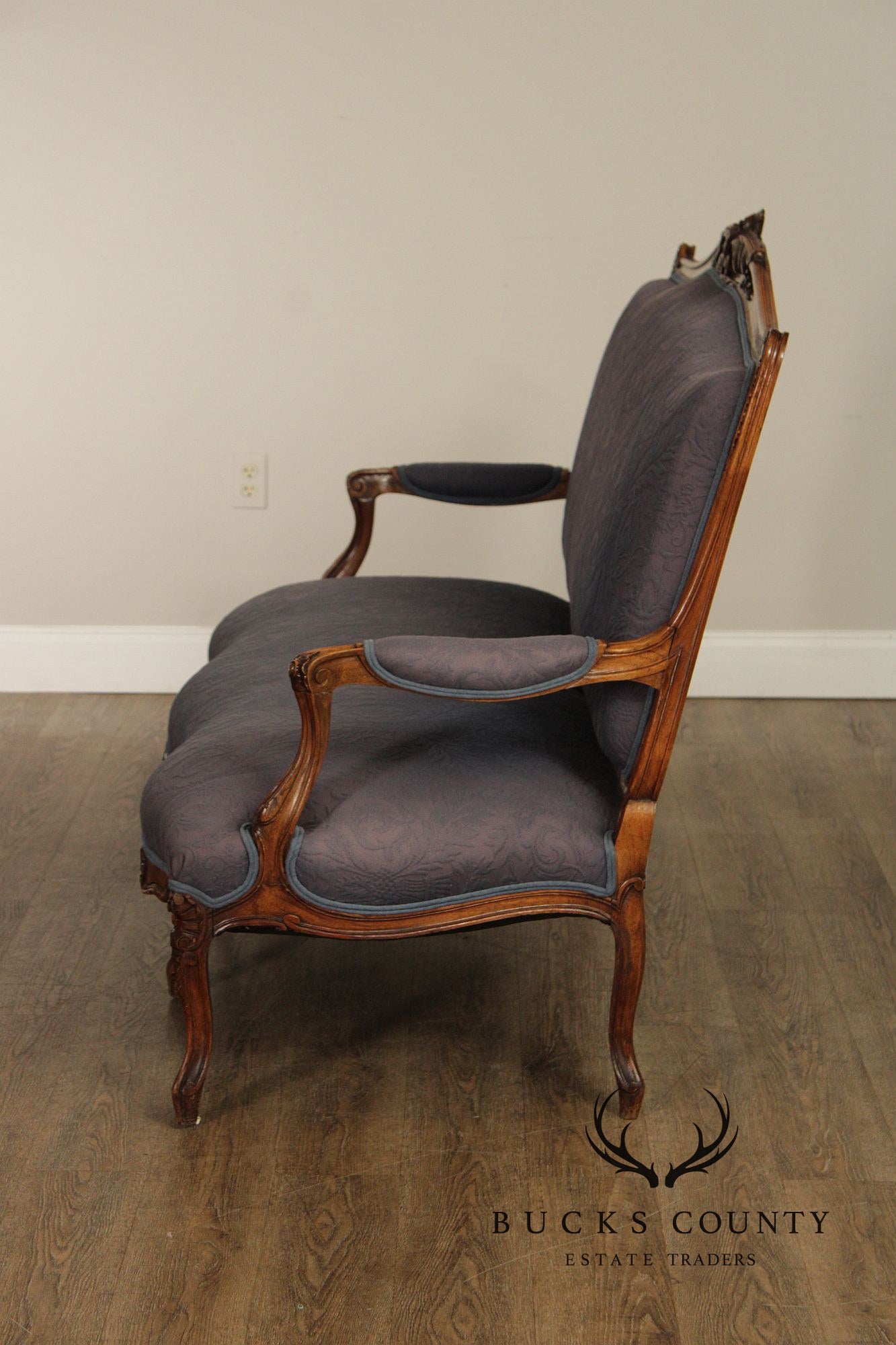 French Louis XV Style Carved Walnut Upholstered Settee
