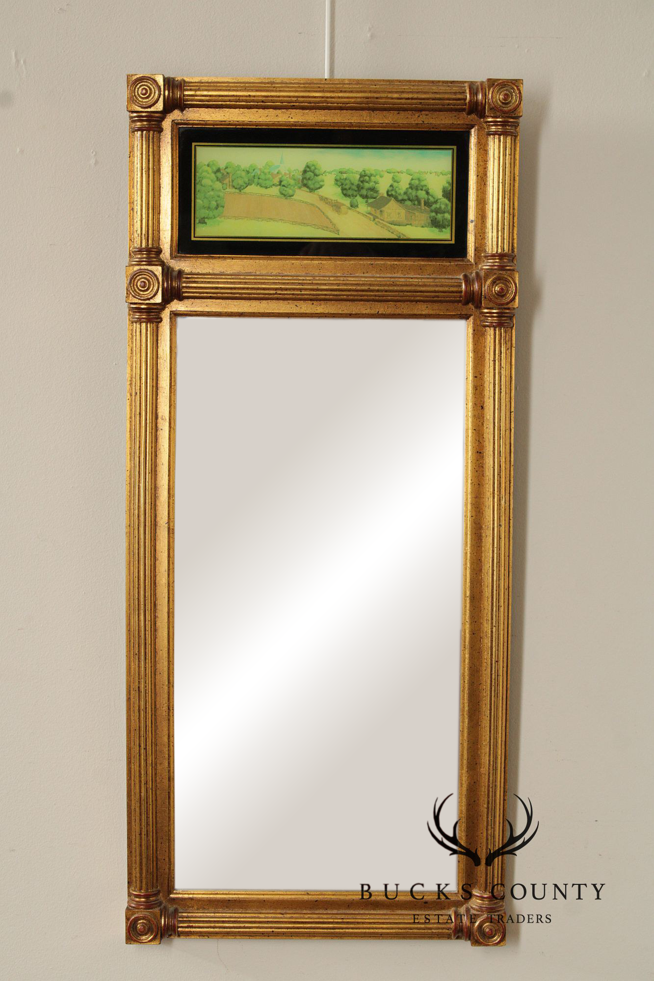 Vintage Eglomise and Giltwood Empire Style Trumeau Mirror
