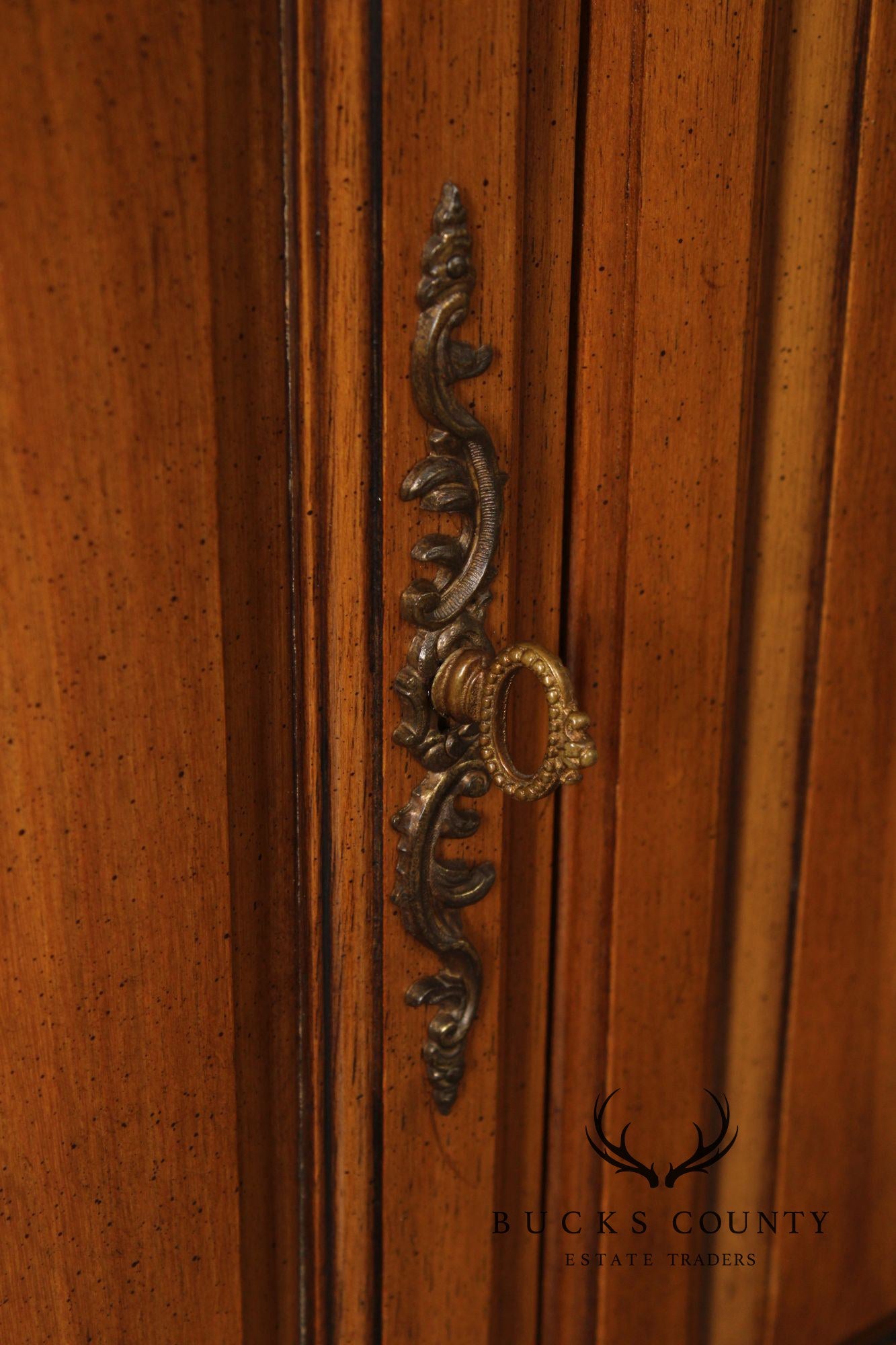 French Provincial Style Vintage Narrow Walnut Console Cabinet