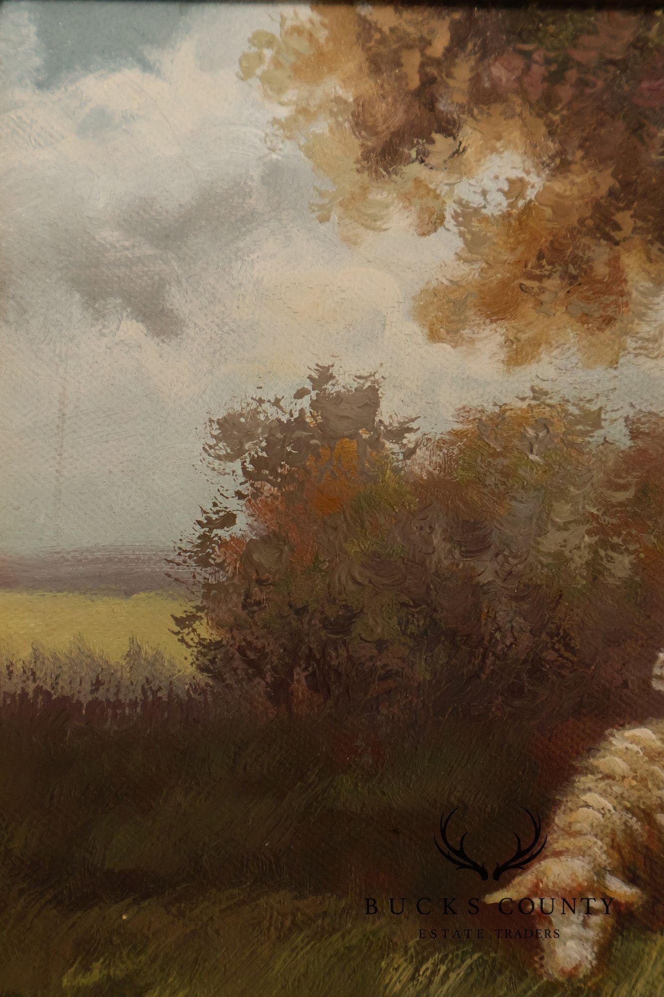 Continental Style Pair of Pastoral Landscape Paintings With Sheep