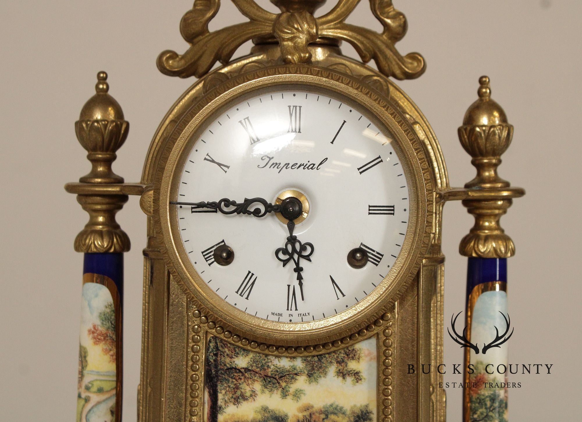 Imperial Italian Three-Piece Gilt Metal and Porcelain Garniture Set