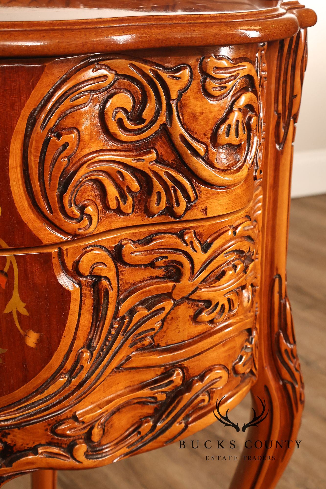 French Louis XV Style Marquetry Inlaid Nightstand