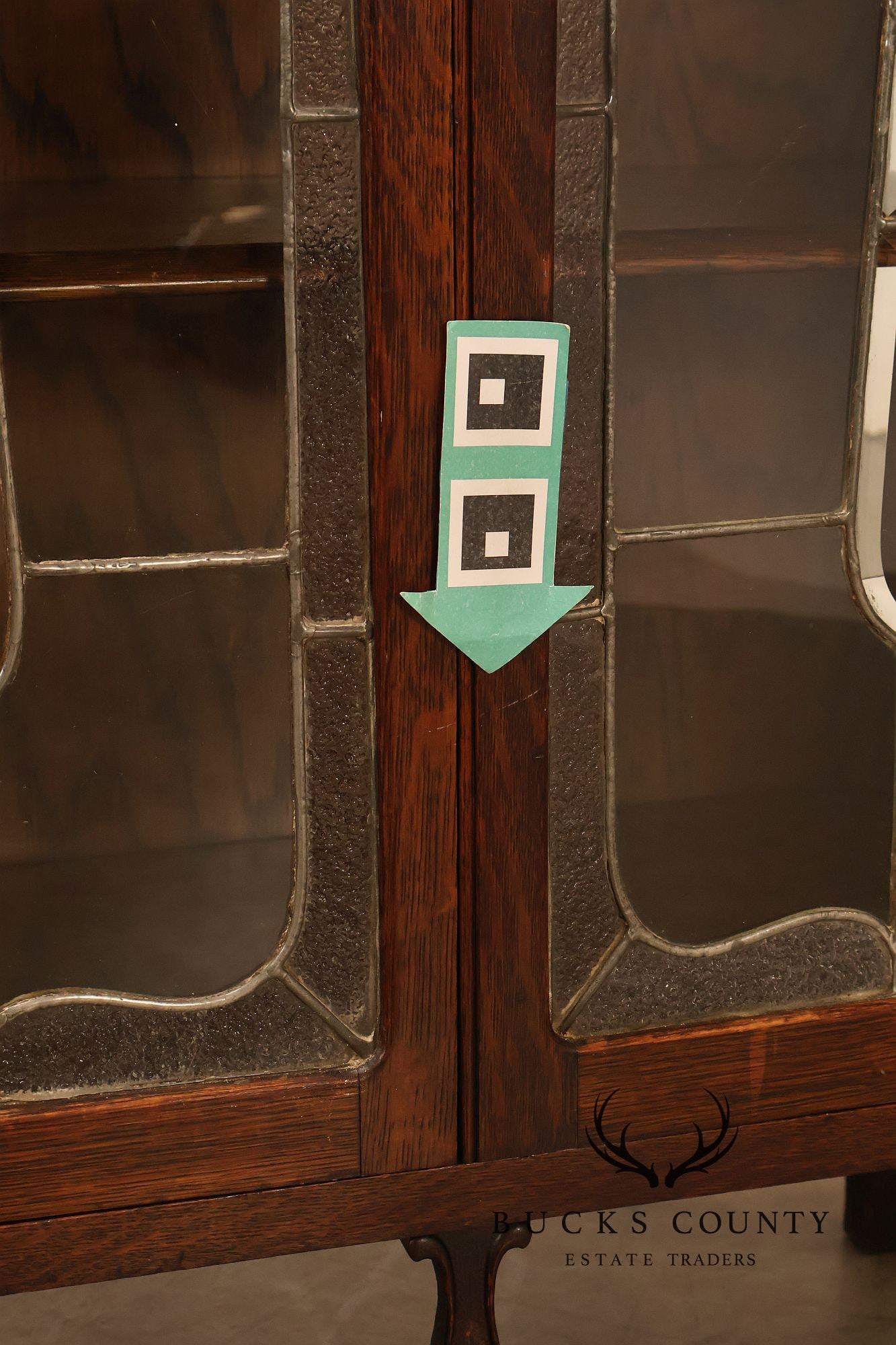Antique Art Nouveau Leaded Glass Curio Cabinet