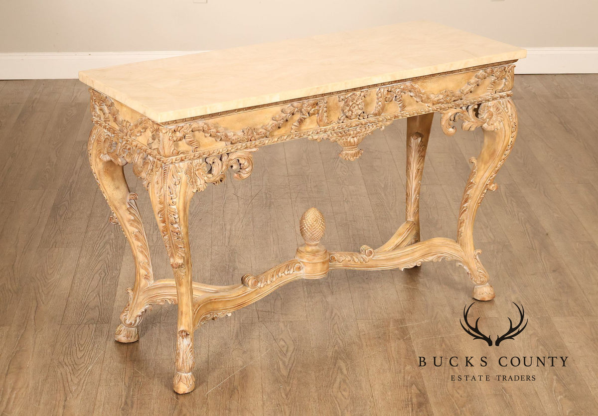 Maitland-Smith Rococo Style Carved Console Table With Tessellated Stone Top
