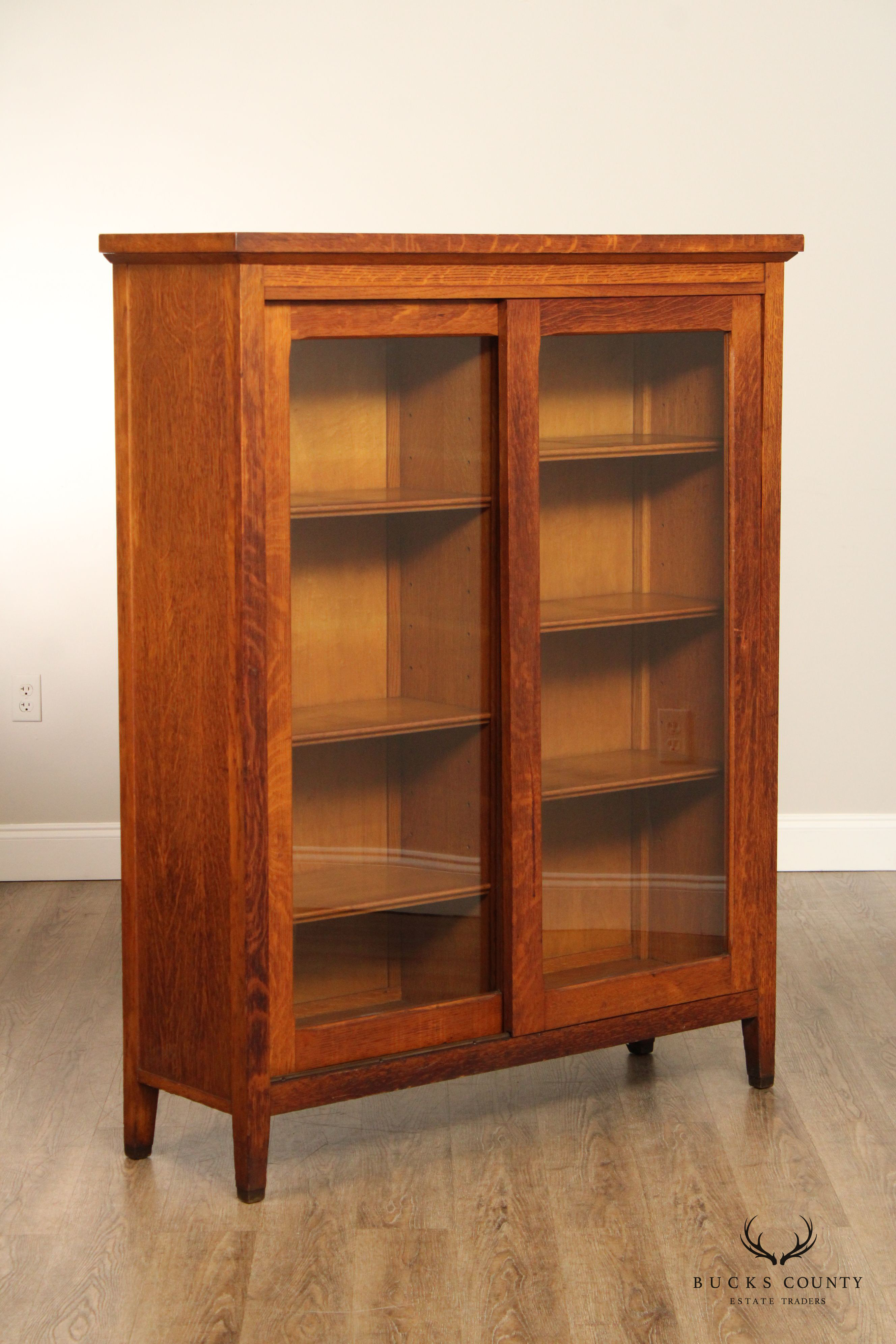 Antique Mission Oak Sliding Glass Door Bookcase