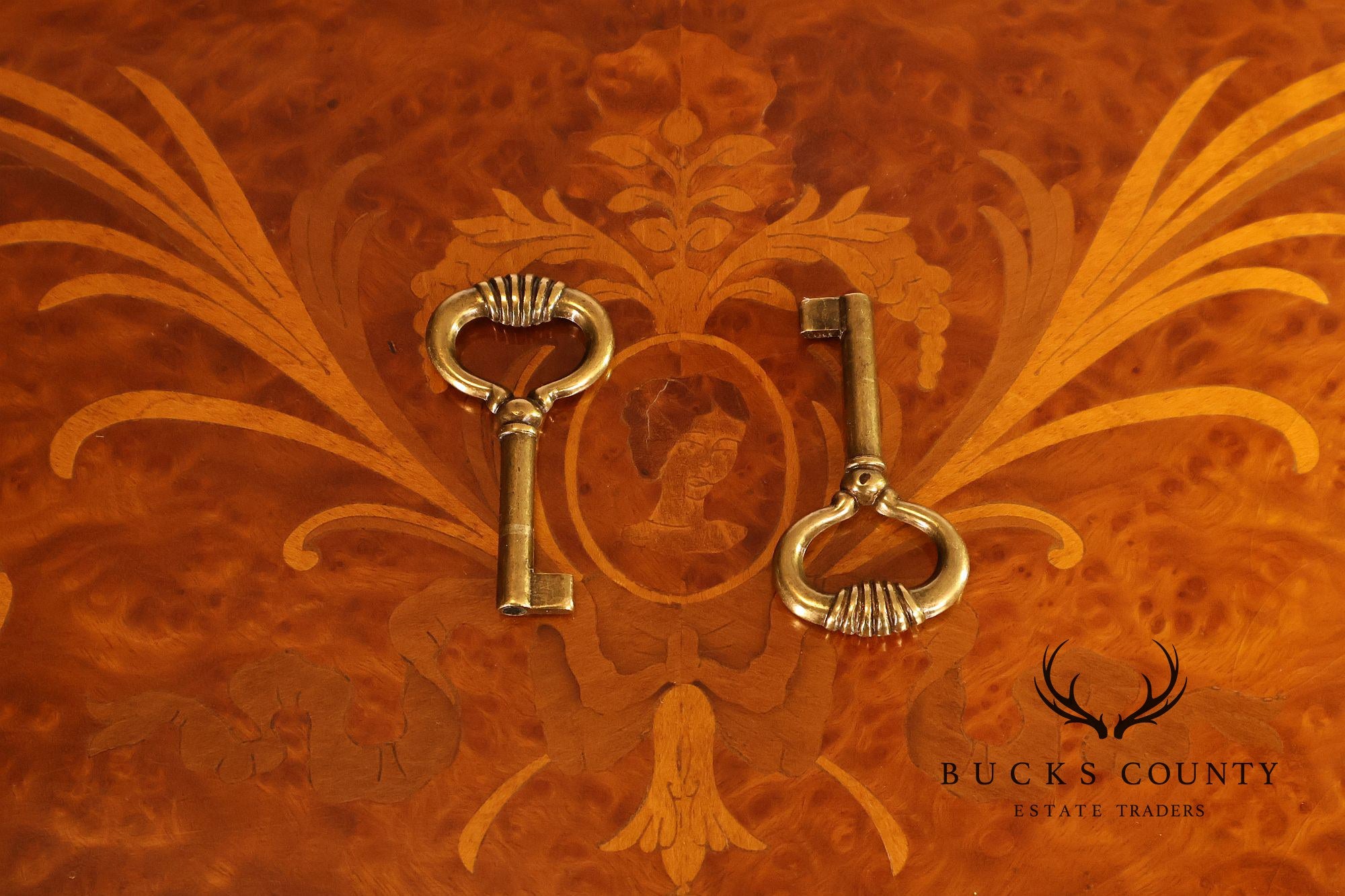Italian Neoclassical Style Pair of Burl Wood Inlaid Sideboards