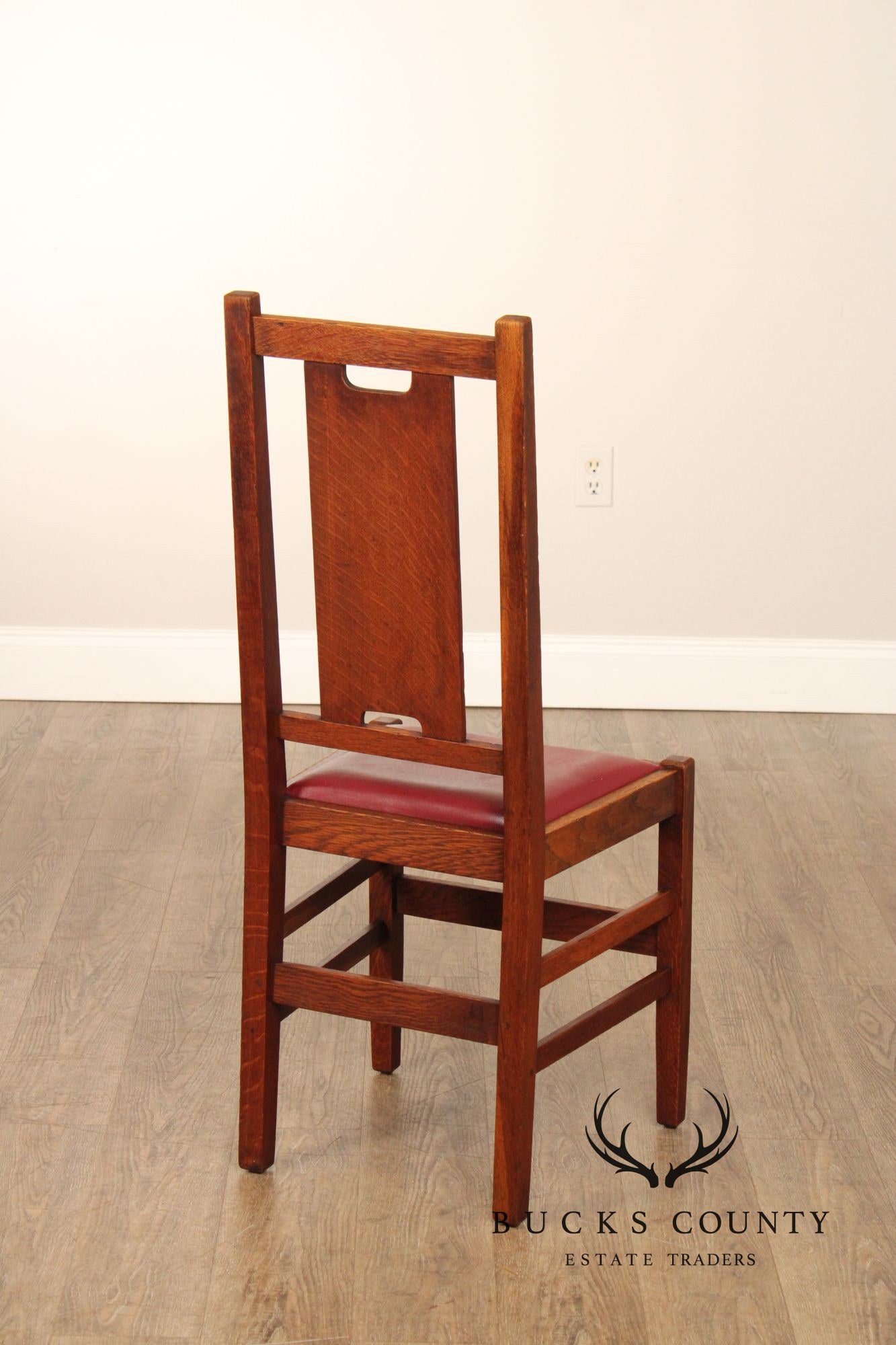 Gustav Stickley Antique Set Of Four Oak H-Back Dining Chairs