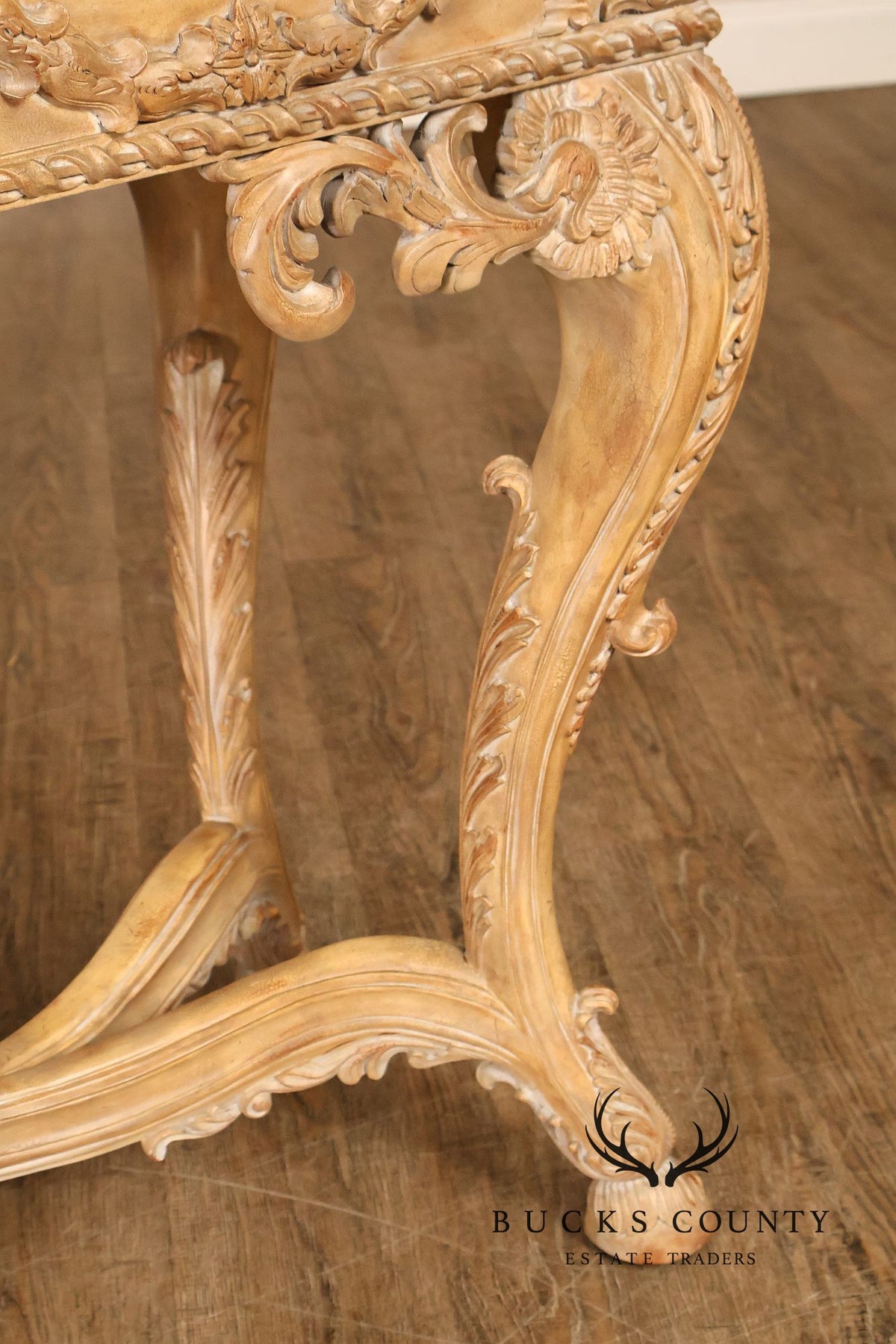 Maitland-Smith Rococo Style Carved Console Table With Tessellated Stone Top