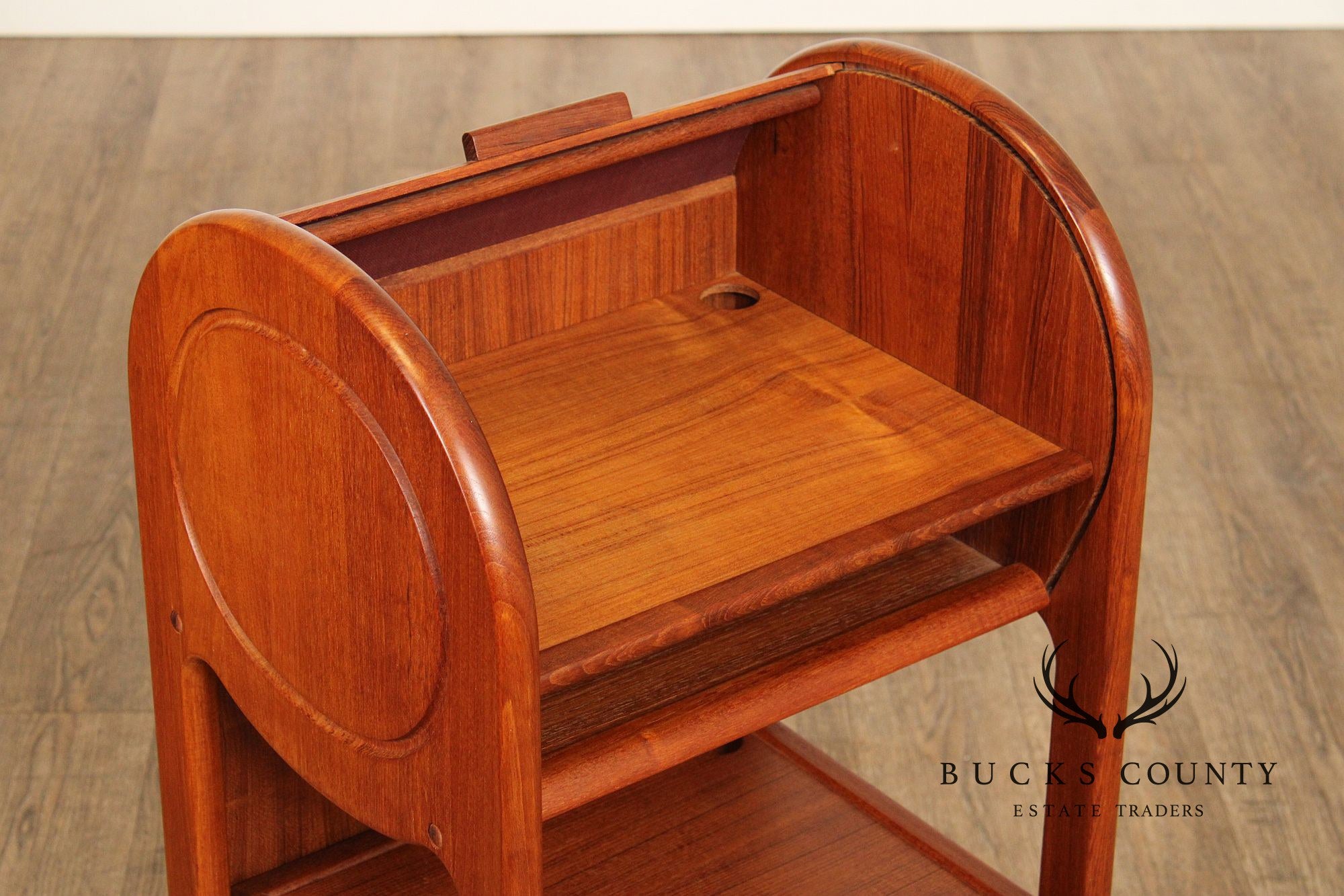 Danish Modern Teak Roll Top Telephone Stand