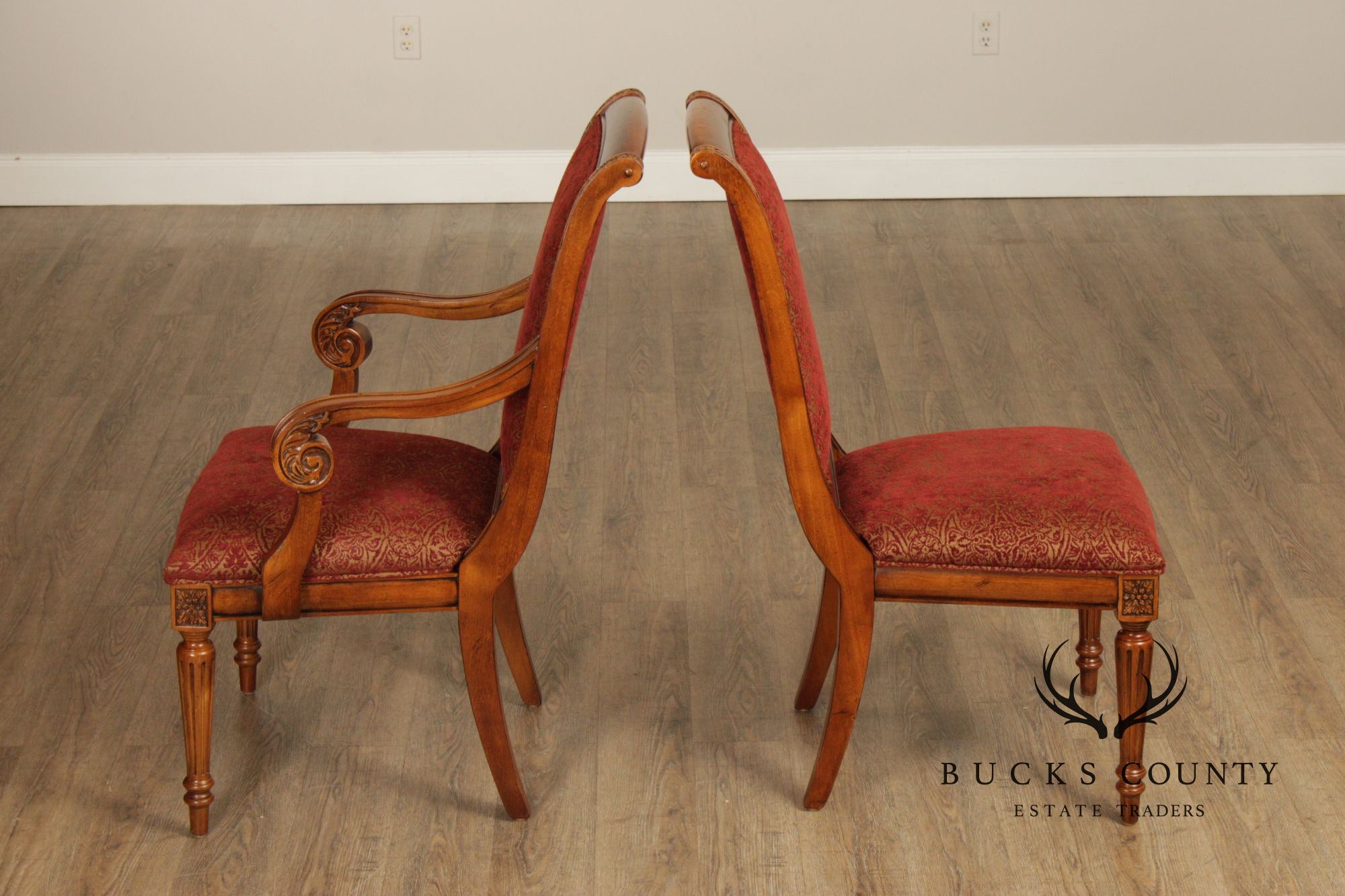 Ethan Allen 'Townhouse' Set of Six Carved Frame Upholstered Dining Chairs