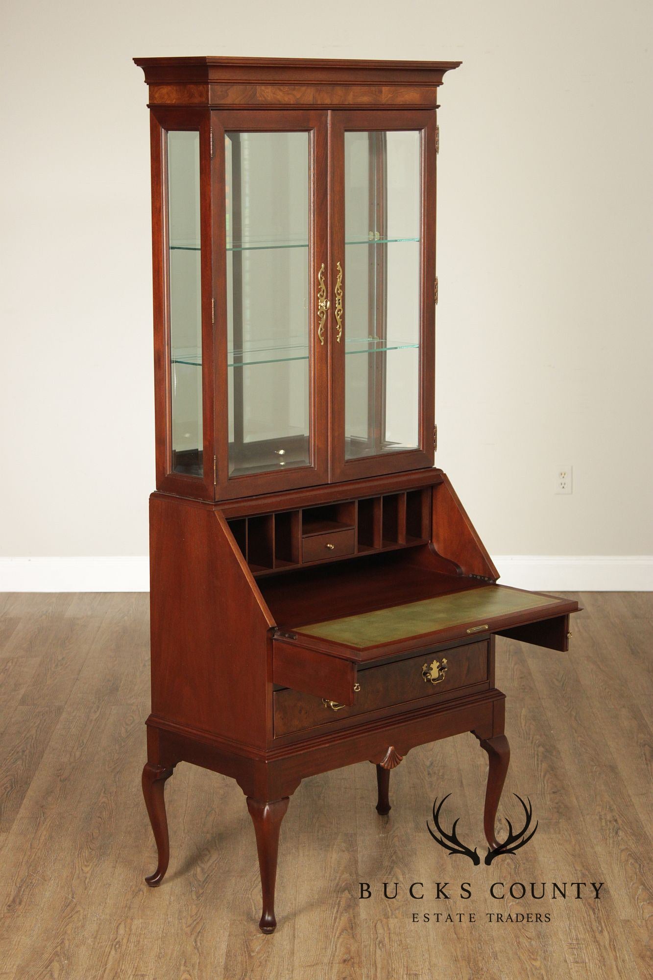 Hekman Georgian Style Lighted Secretary Desk And Display Cabinet