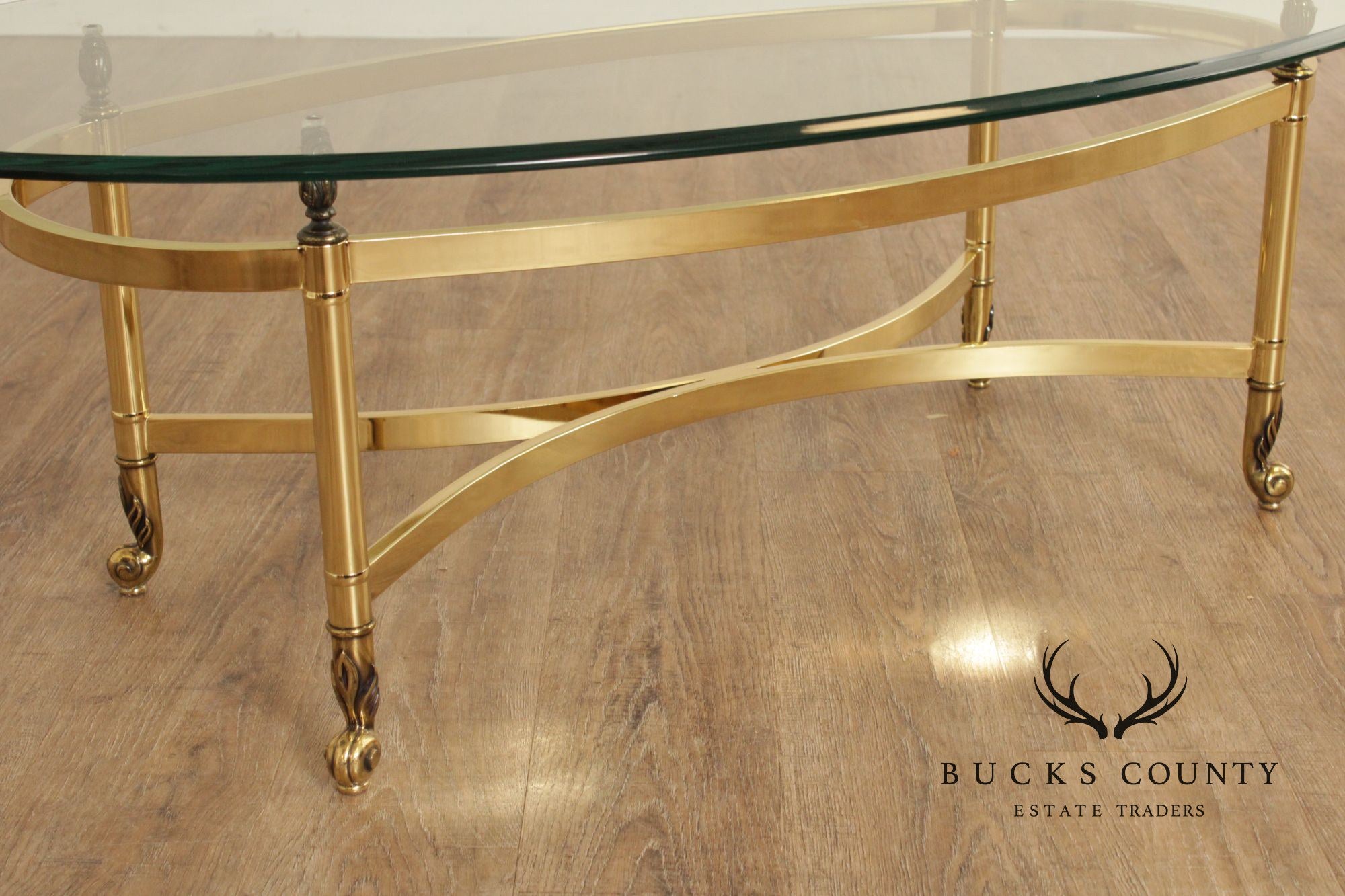 Hollywood Regency Glass Top Oval Coffee Table