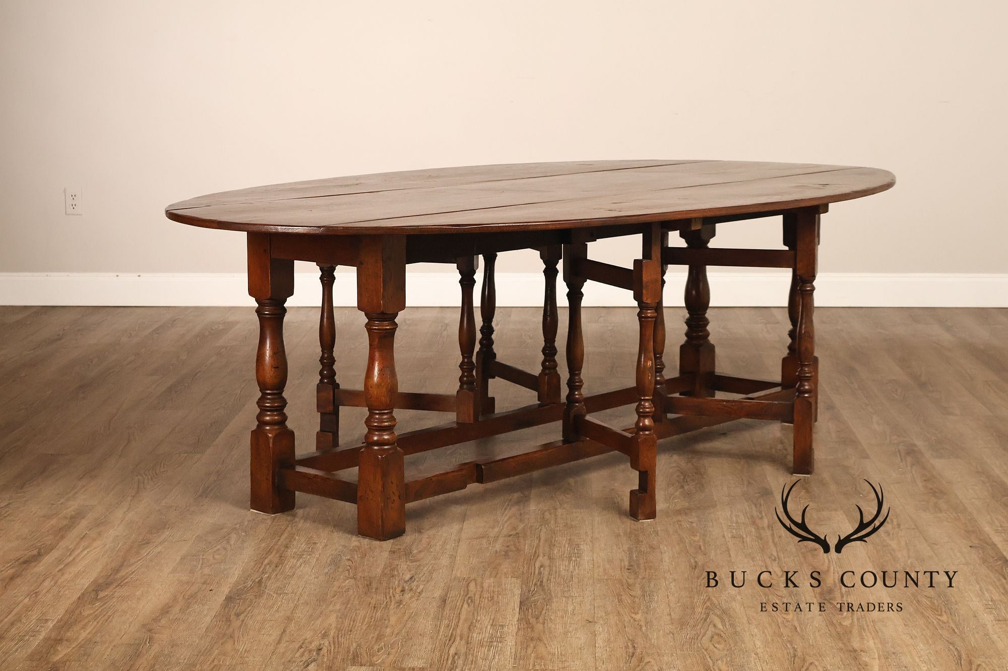 English Oak Large Gateleg Drop Leaf Dining Table