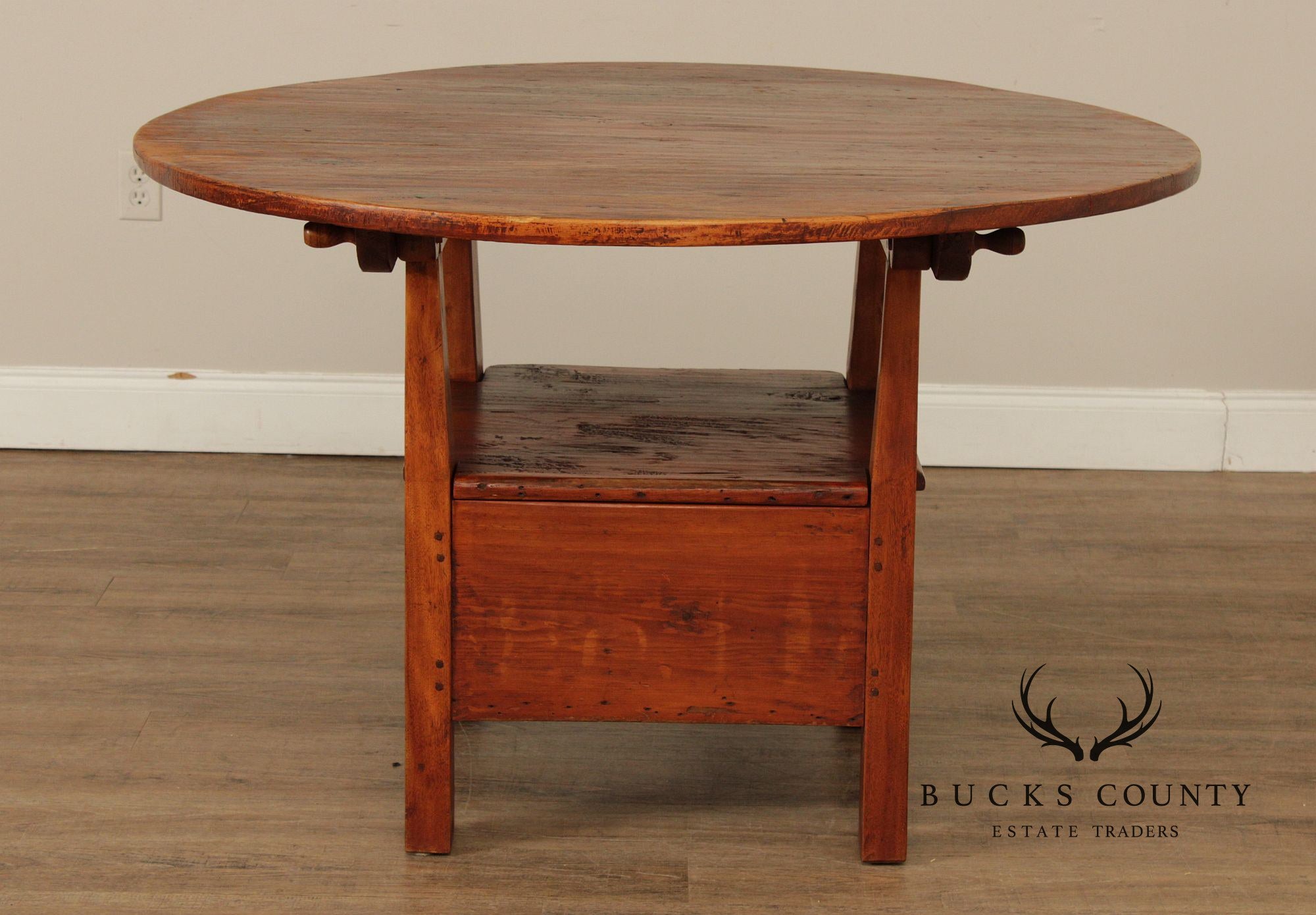 Antique Softwood Round Tilt Top Bench Dining Table