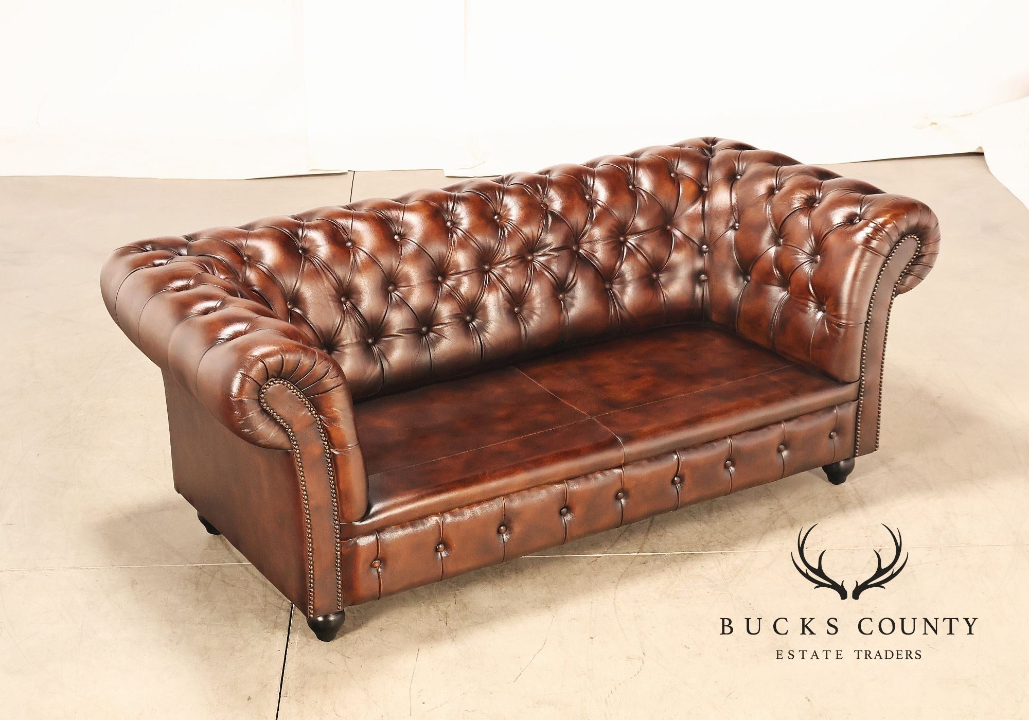 Chesterfield Style Brown Leather Sofa