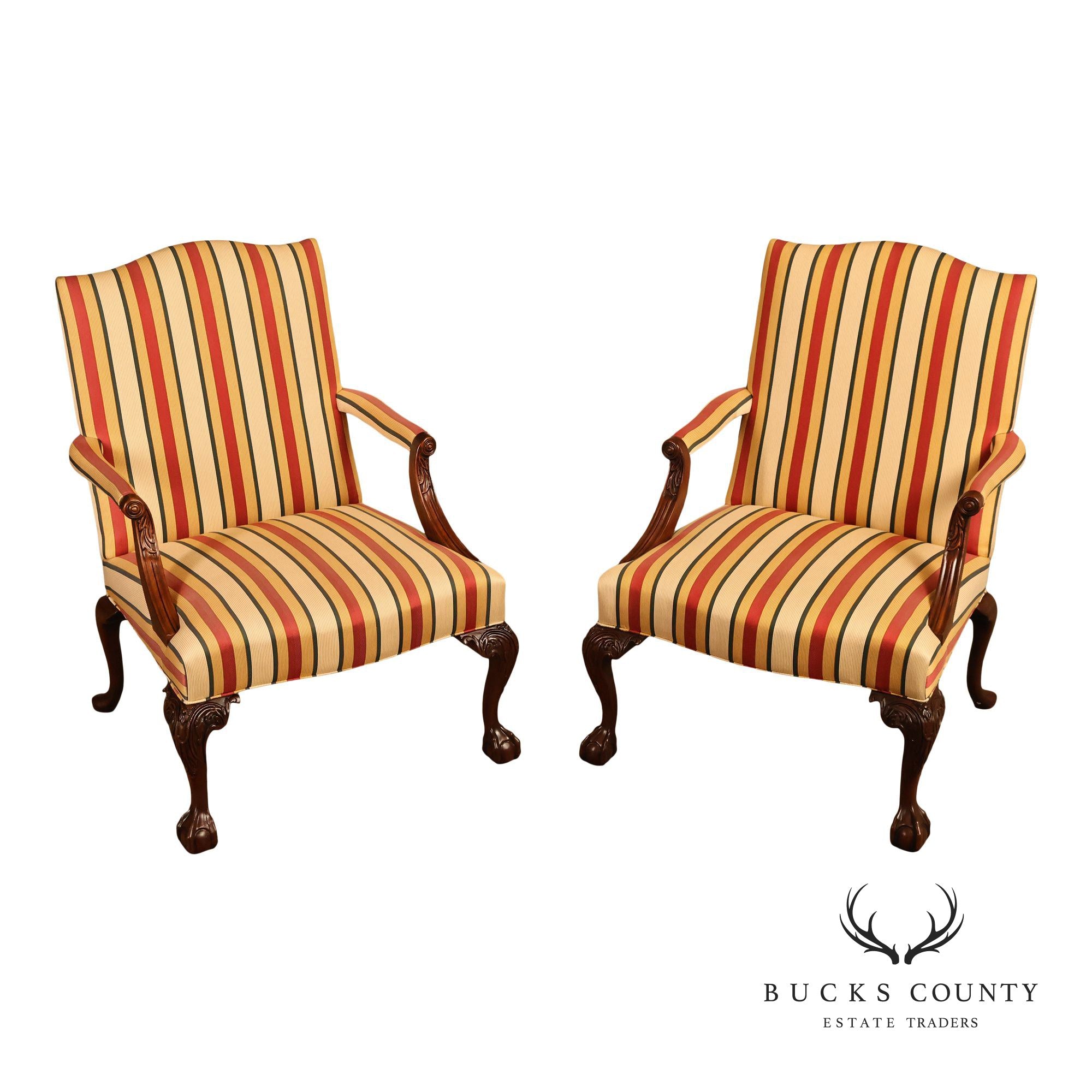 Southwood Chippendale Style Pair of Carved Mahogany Armchairs