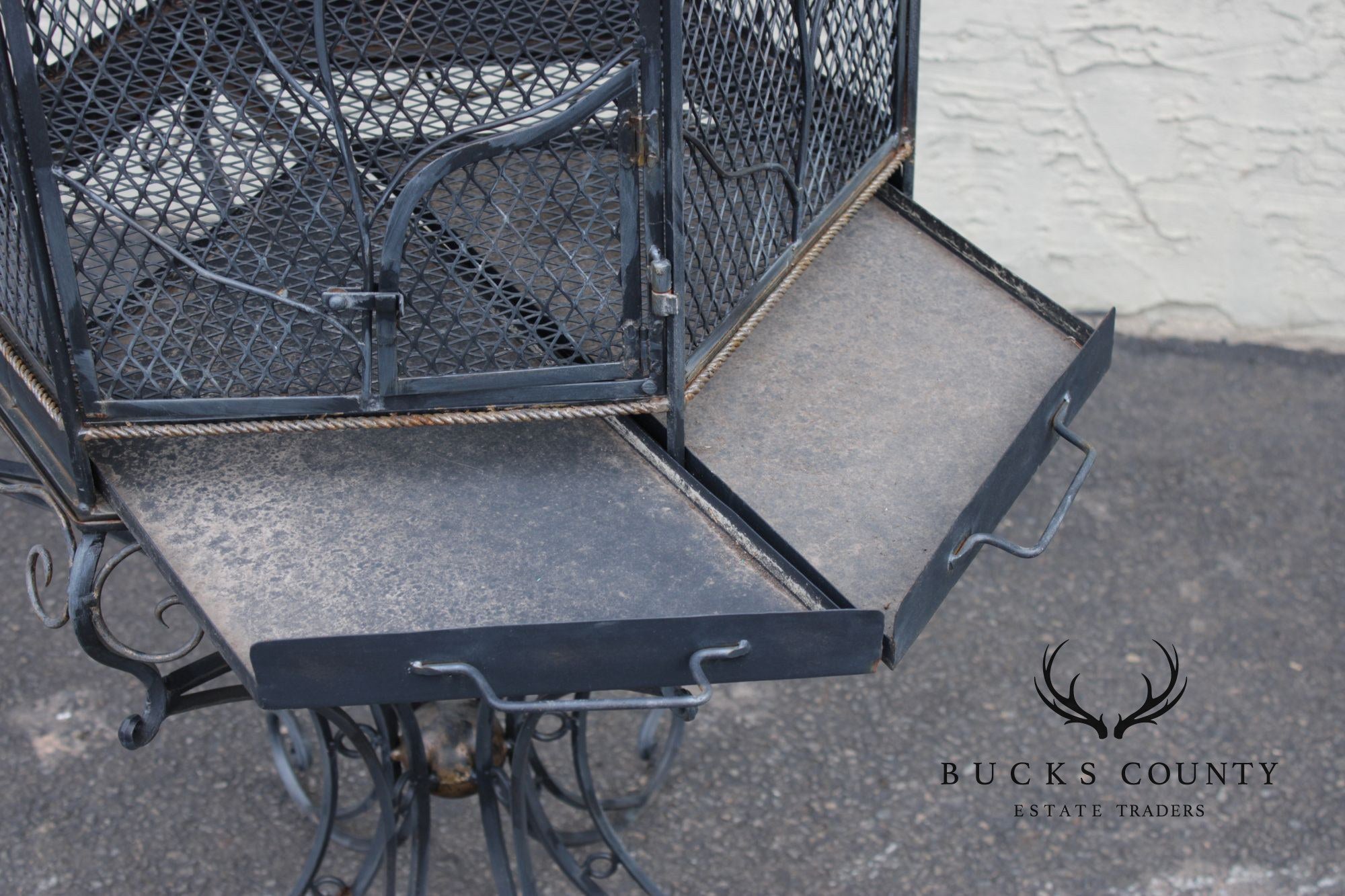 Vintage Wrought Iron Garden Bird Cage On Stand