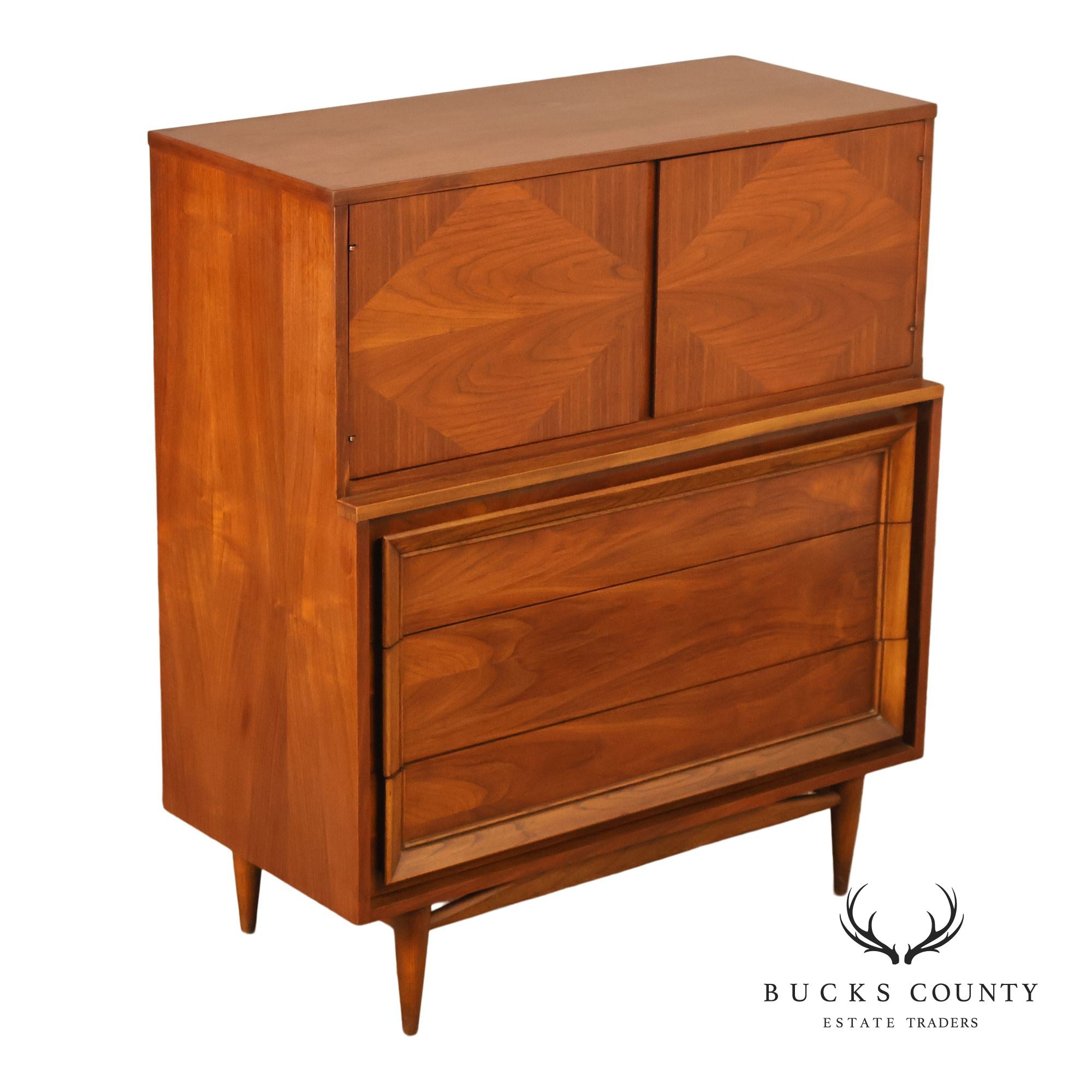 Mid Century Modern Walnut Gentleman’s Chest With Cabinet And Drawers By Basic Witz