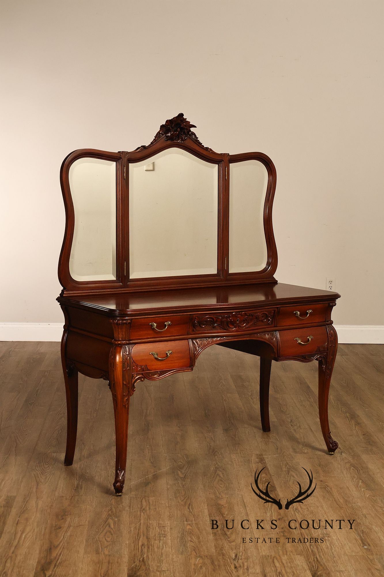 RJ Horner Antique Carved Mahogany Vanity With Mirror