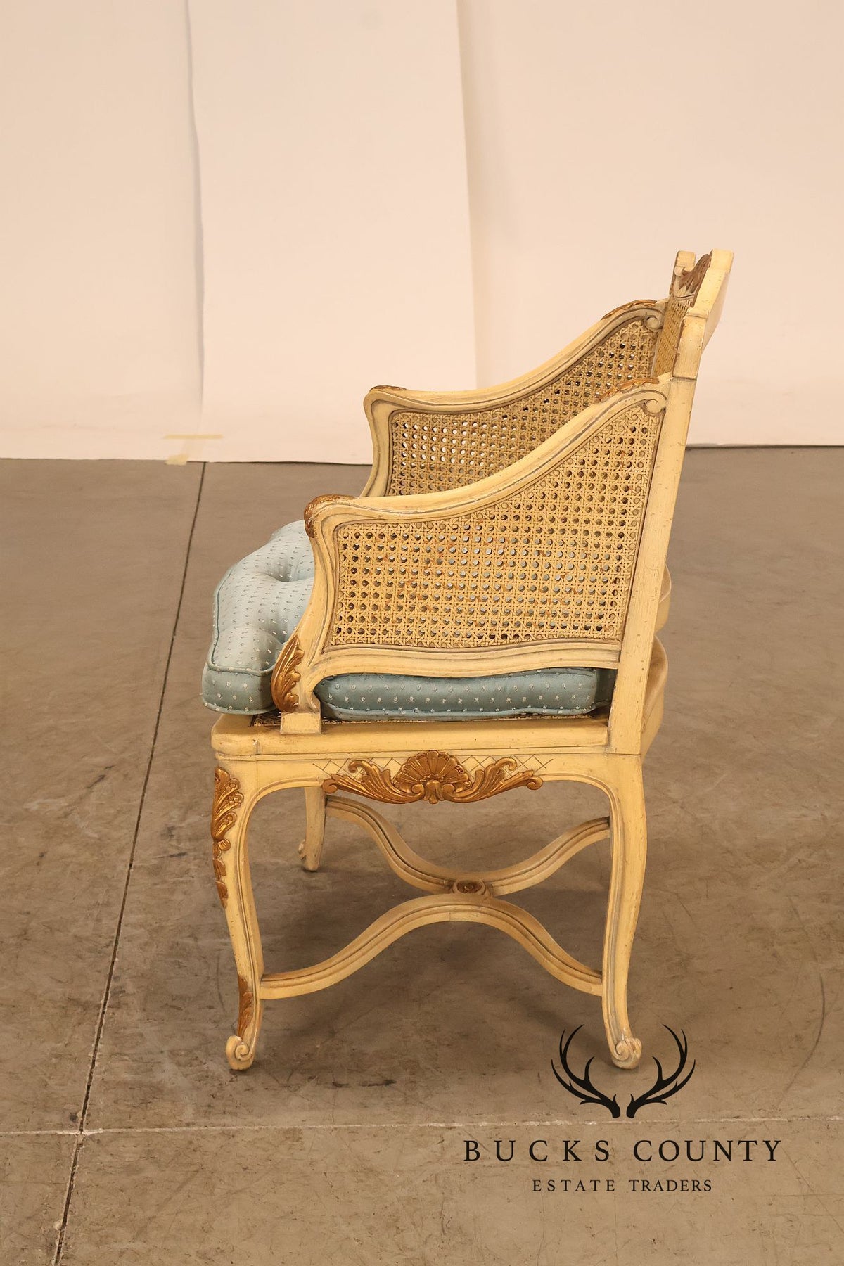 French Regency Pair of Caned Bergere Armchairs