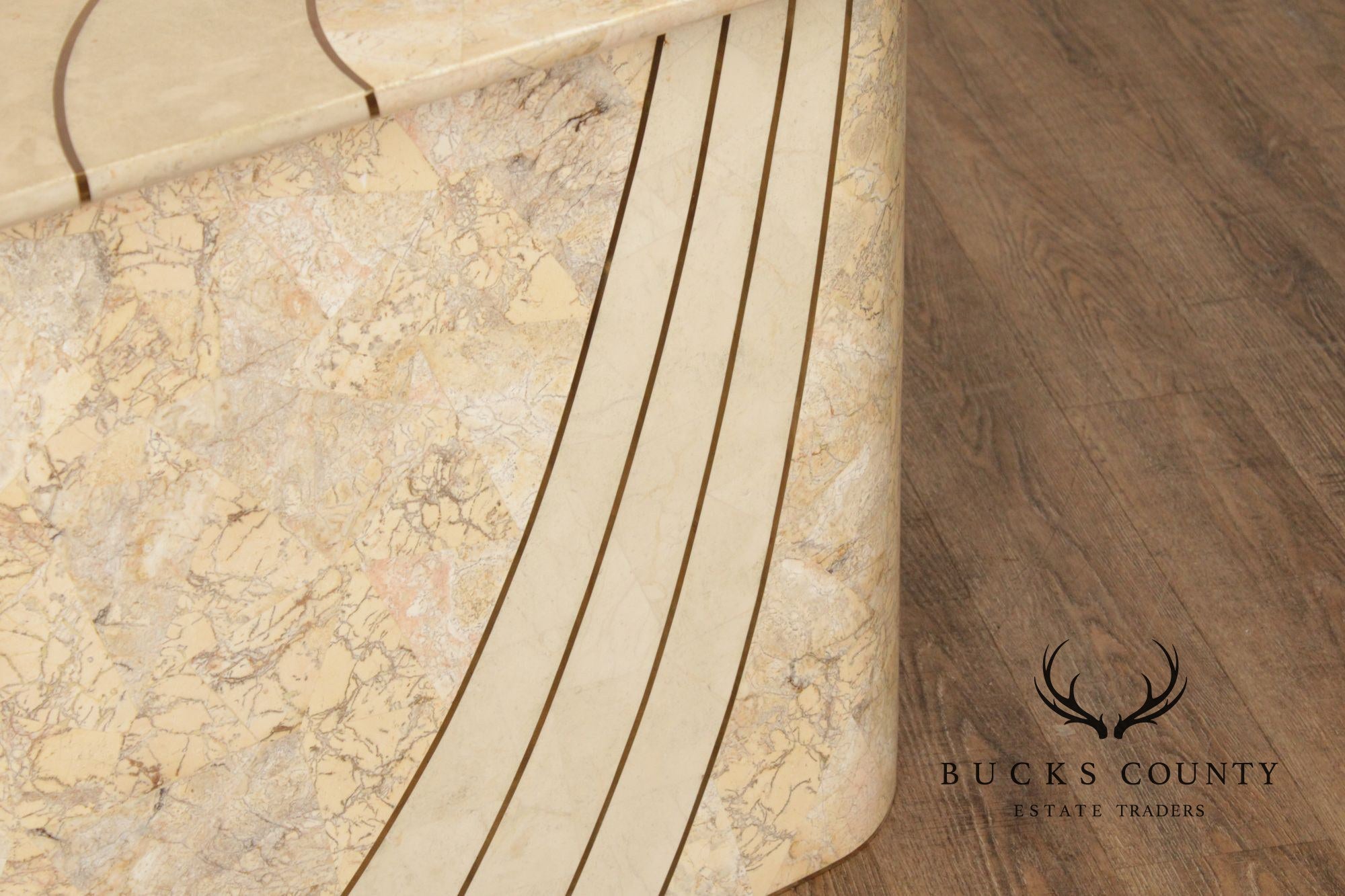 Hollywood Regency Tessellated Stone Brass Inlaid Console Table