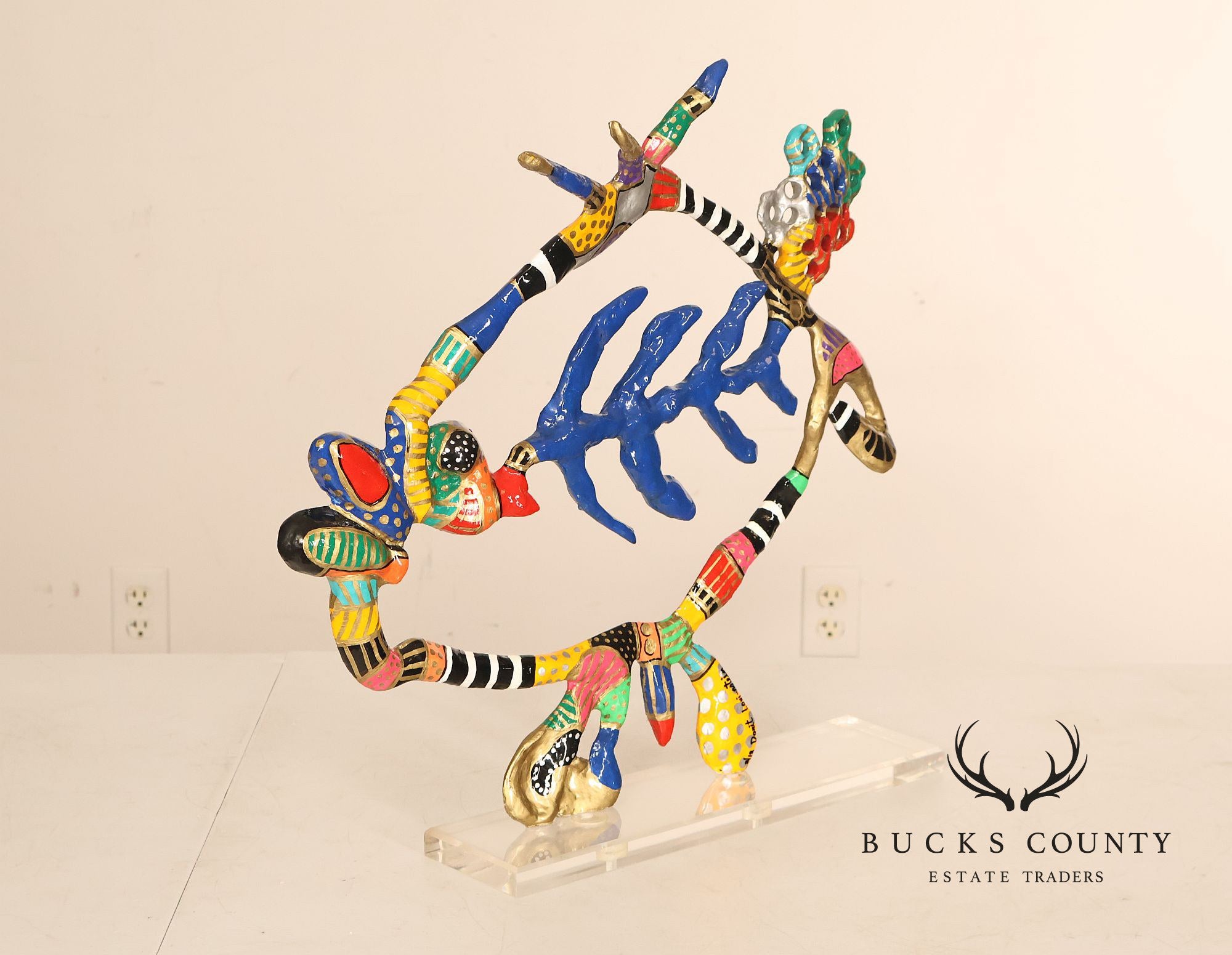 Dorit Levinstein Colorful Modern Mixed Media Sculpture On Lucite Base