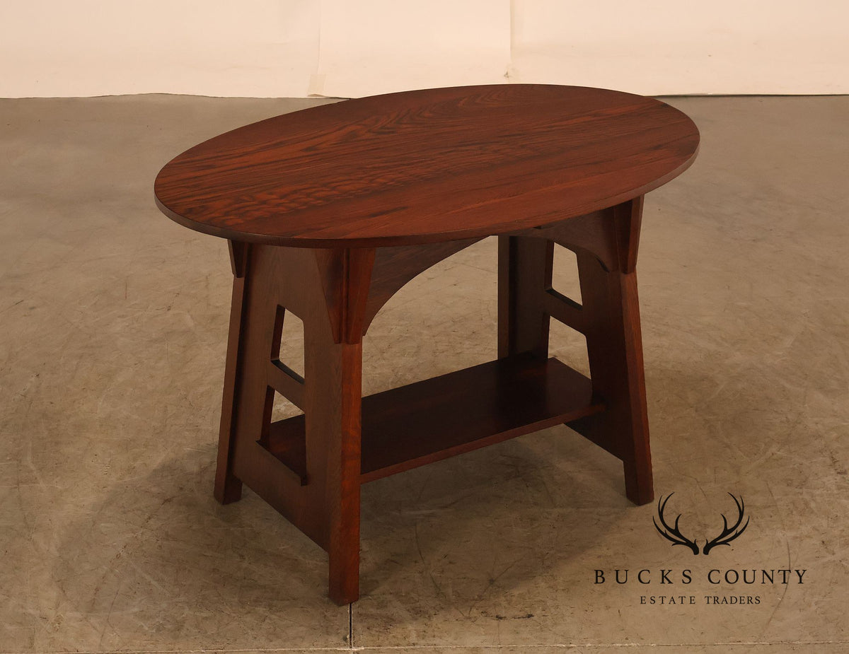 Antique Limbert Model 146 Arts And Crafts Oak Oval Table With Ash Top