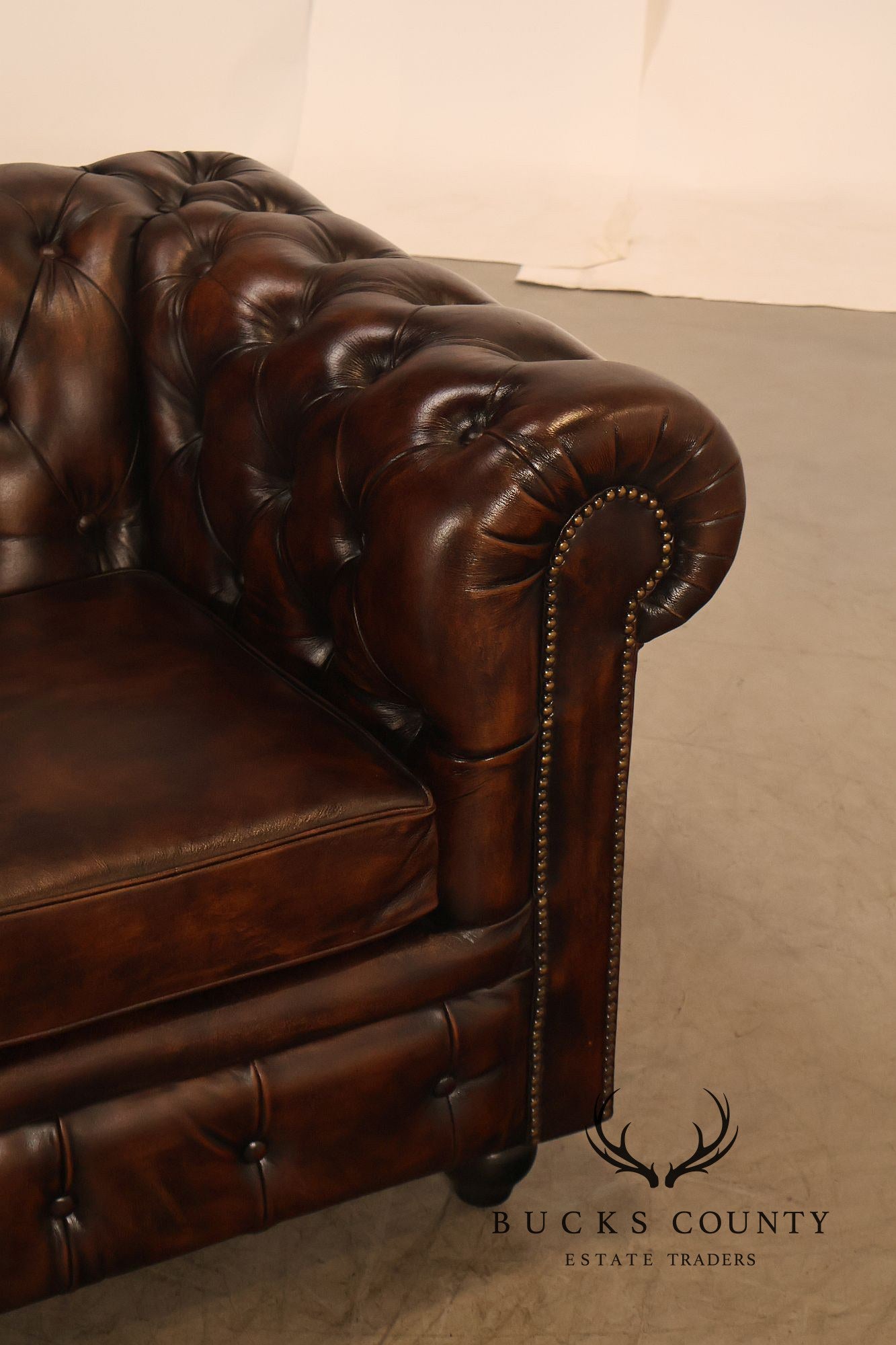 Chesterfield Style Tufted Brown Leather Sofa