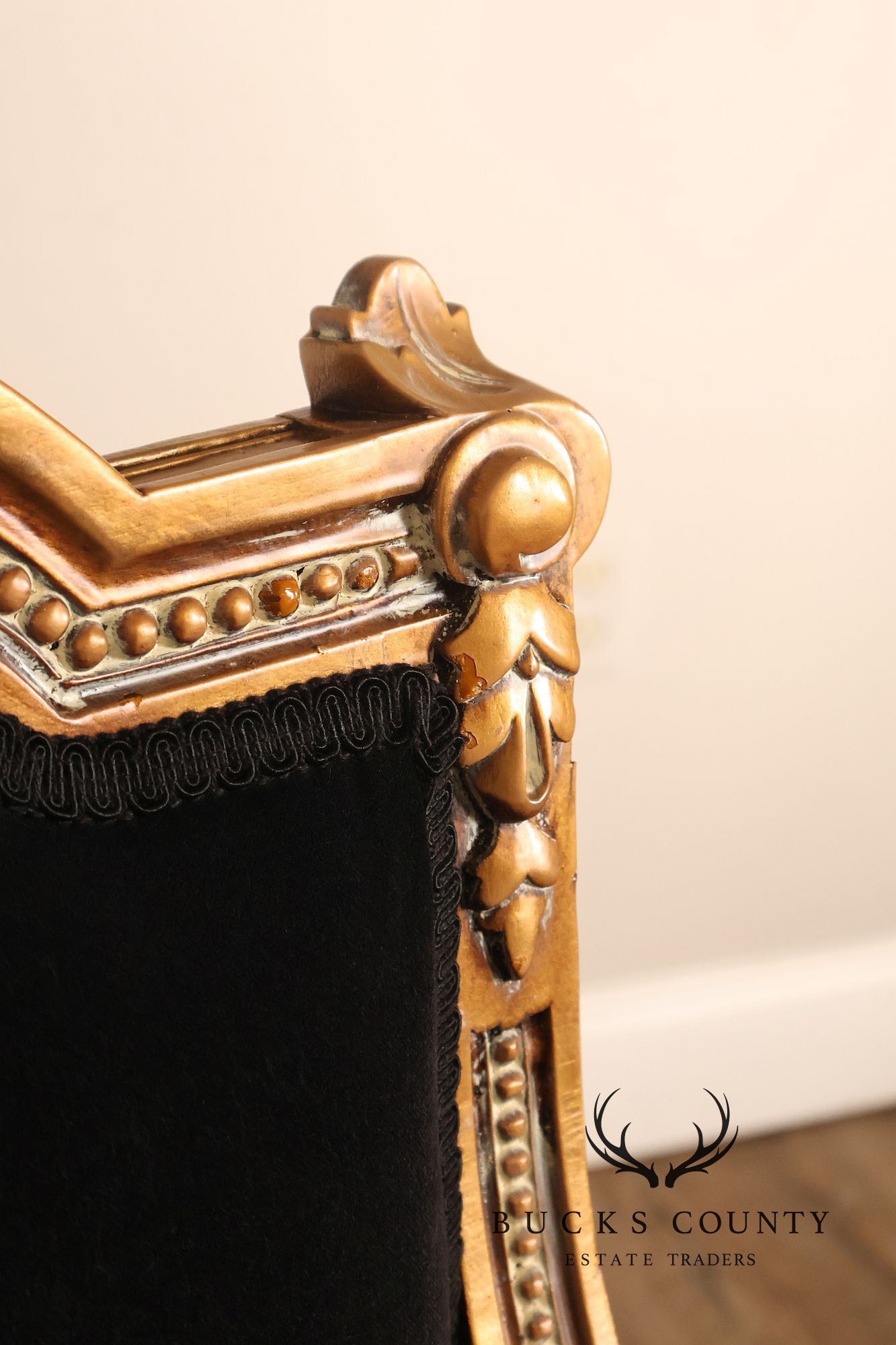 Louis XVI Style Giltwood Armchair With Black Upholstery