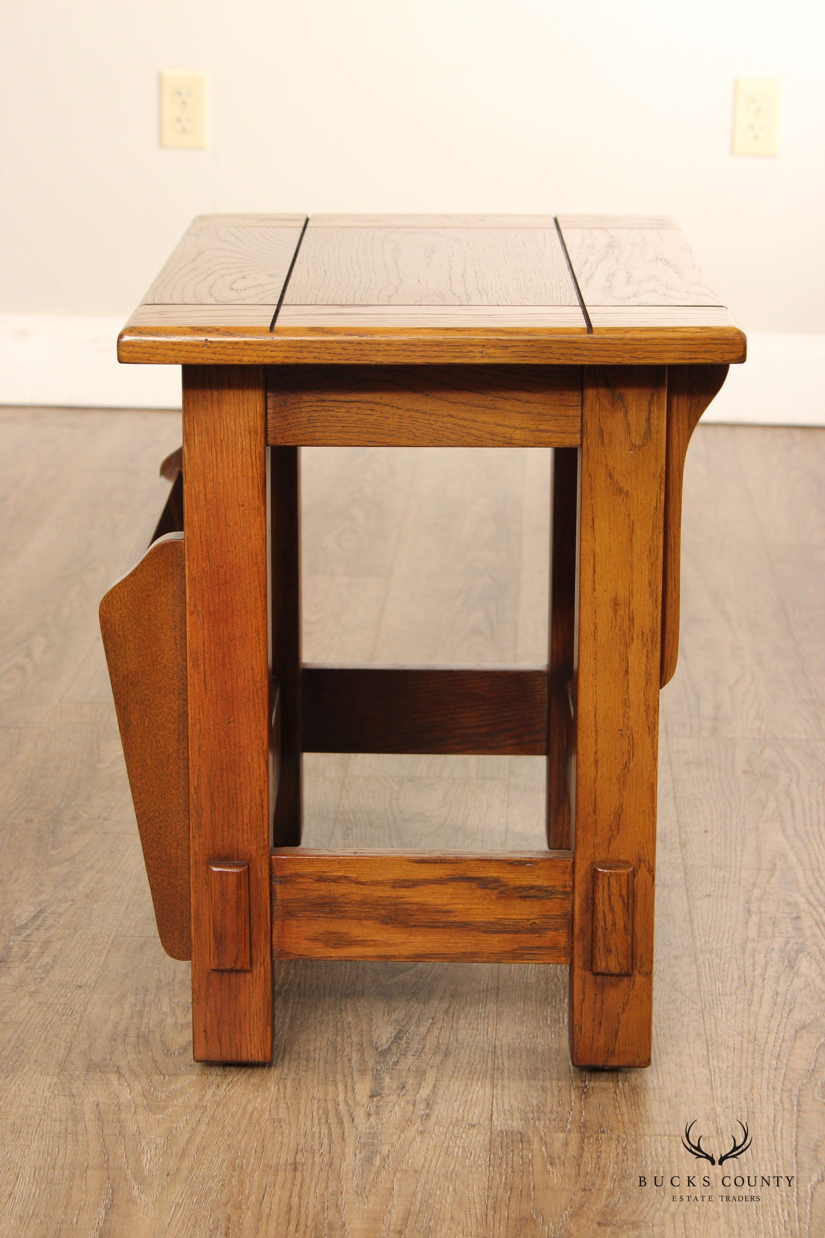 Arts & Crafts Style Oak Side Table and Magazine Rack