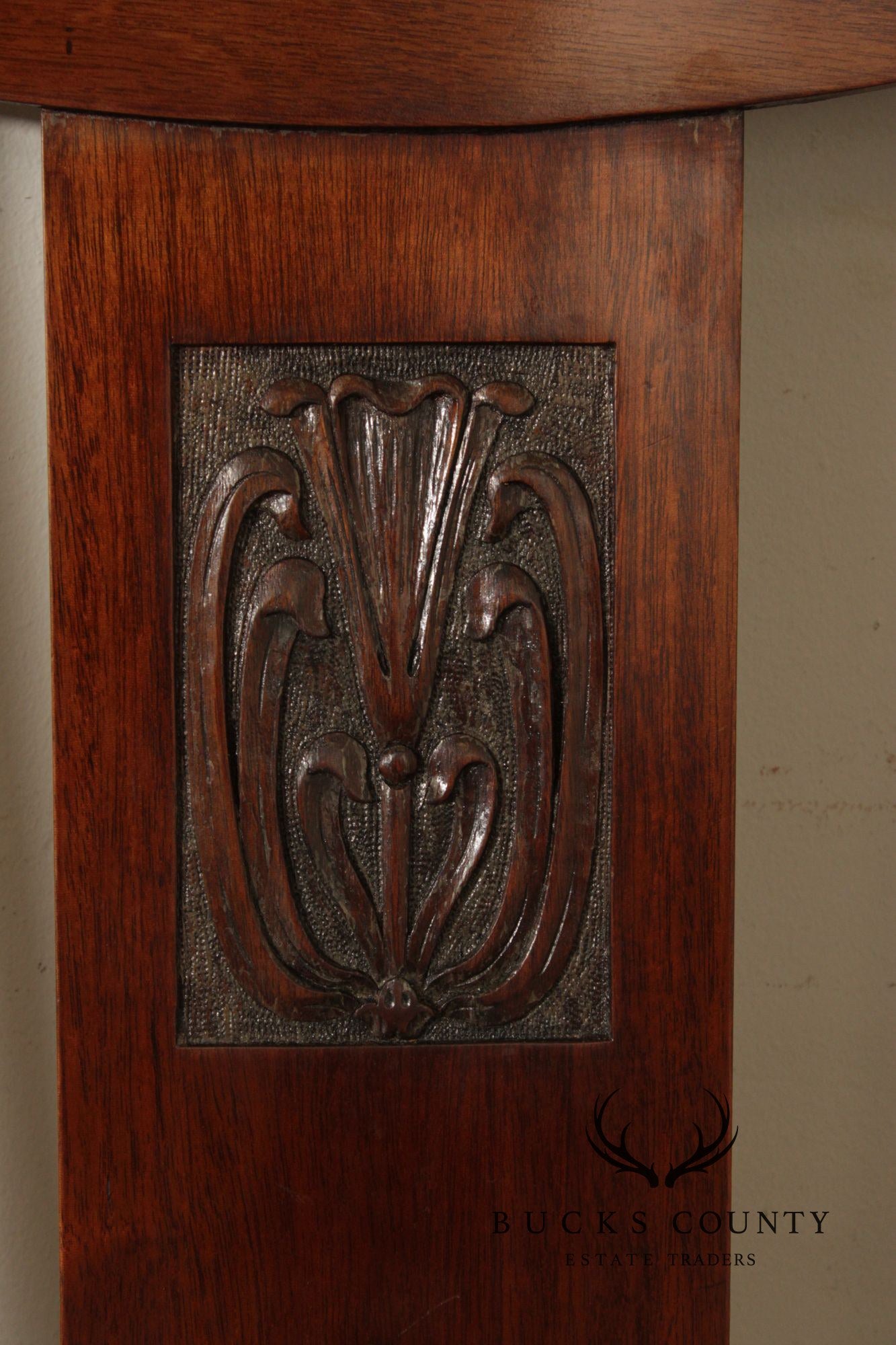 Arts & Crafts Style Carved Mahogany Full-Size Headboard