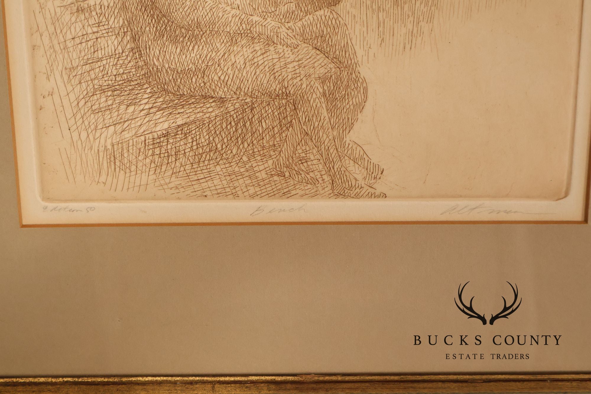 Harold Altman Framed Etching, 'Bench'