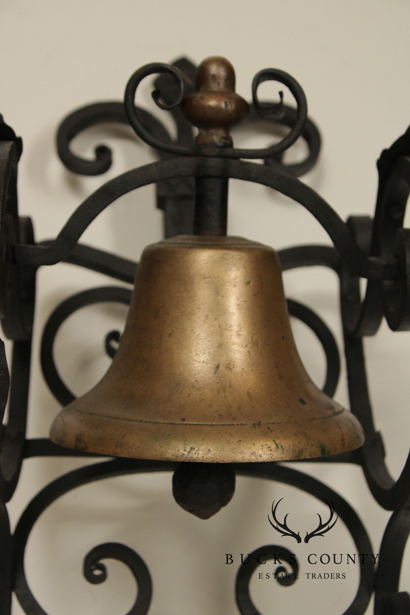 Antique Wrought Iron and Brass Wall-Mounted Bell