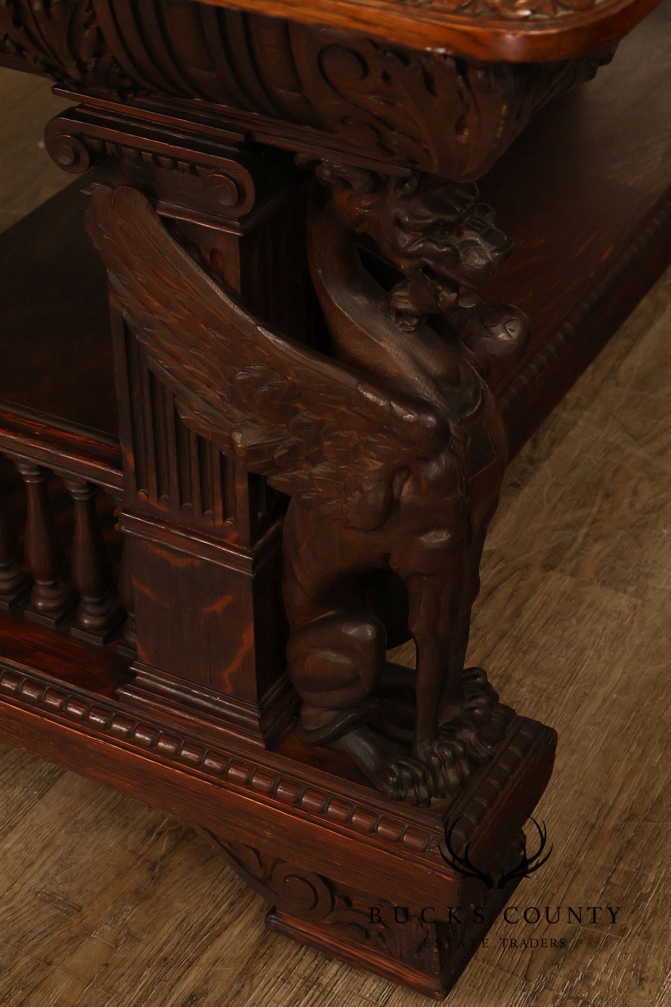 Victorian Carved Oak Library Table With Griffin Supports