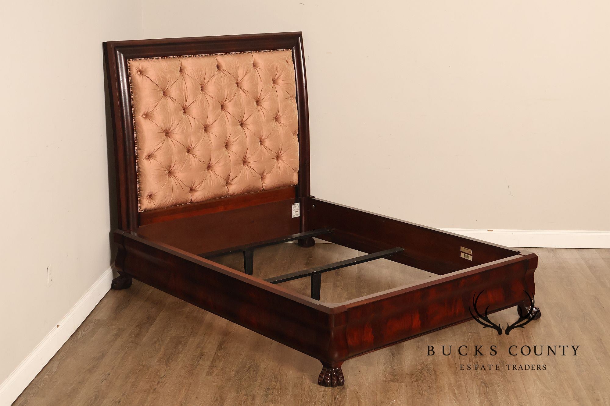 Henredon Mahogany Queen Bed with Tufted Upholstered Headboard