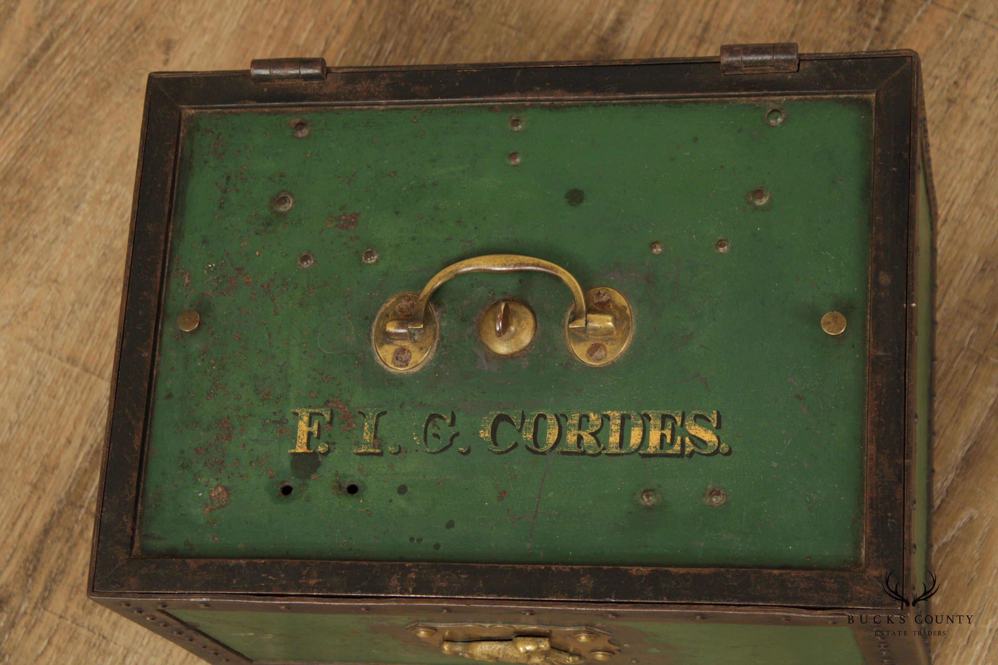Antique F.I.G. Cordes Shopkeeper's Cast Iron Cash Chest or Strong Box