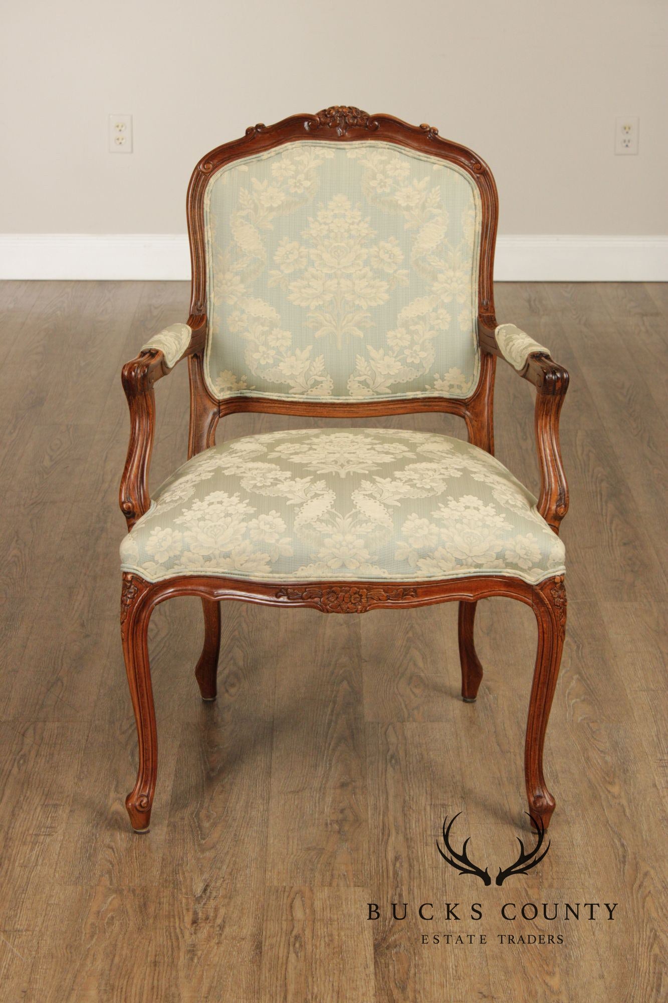 Ethan Allen French Louis XV Style Pair Fauteuil Armchairs