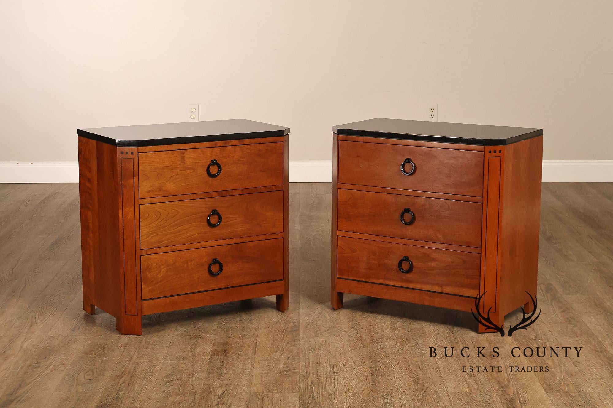 Stickley 21st Century Collection Pair of Granite Top Cherry Nightstands