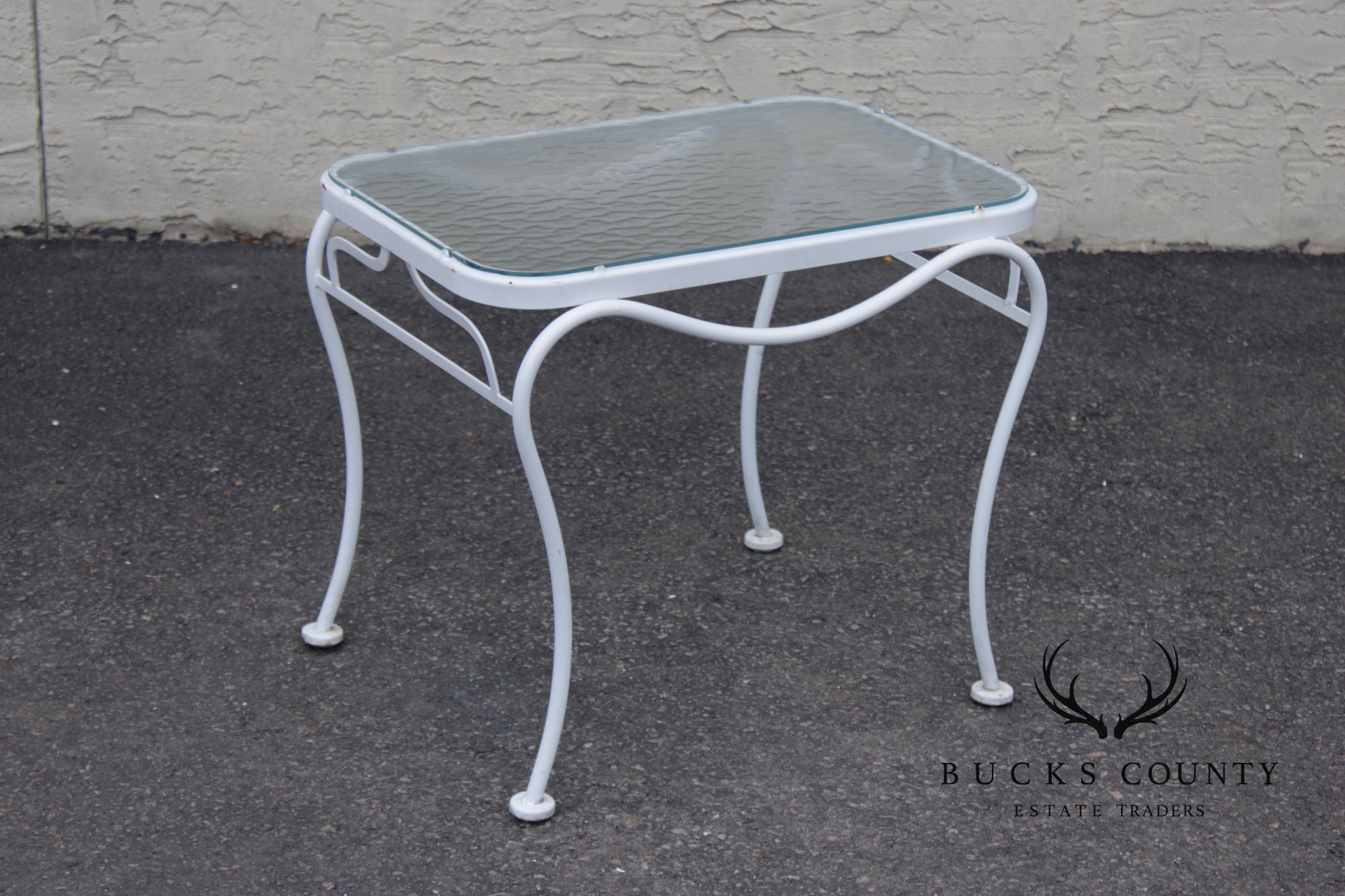 Woodard Glass Top Wrought Iron Patio Side Table