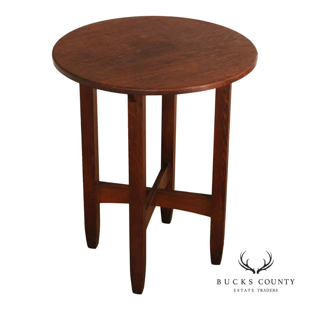 Antique Limbert Arts And Crafts Oak Round Lamp Table