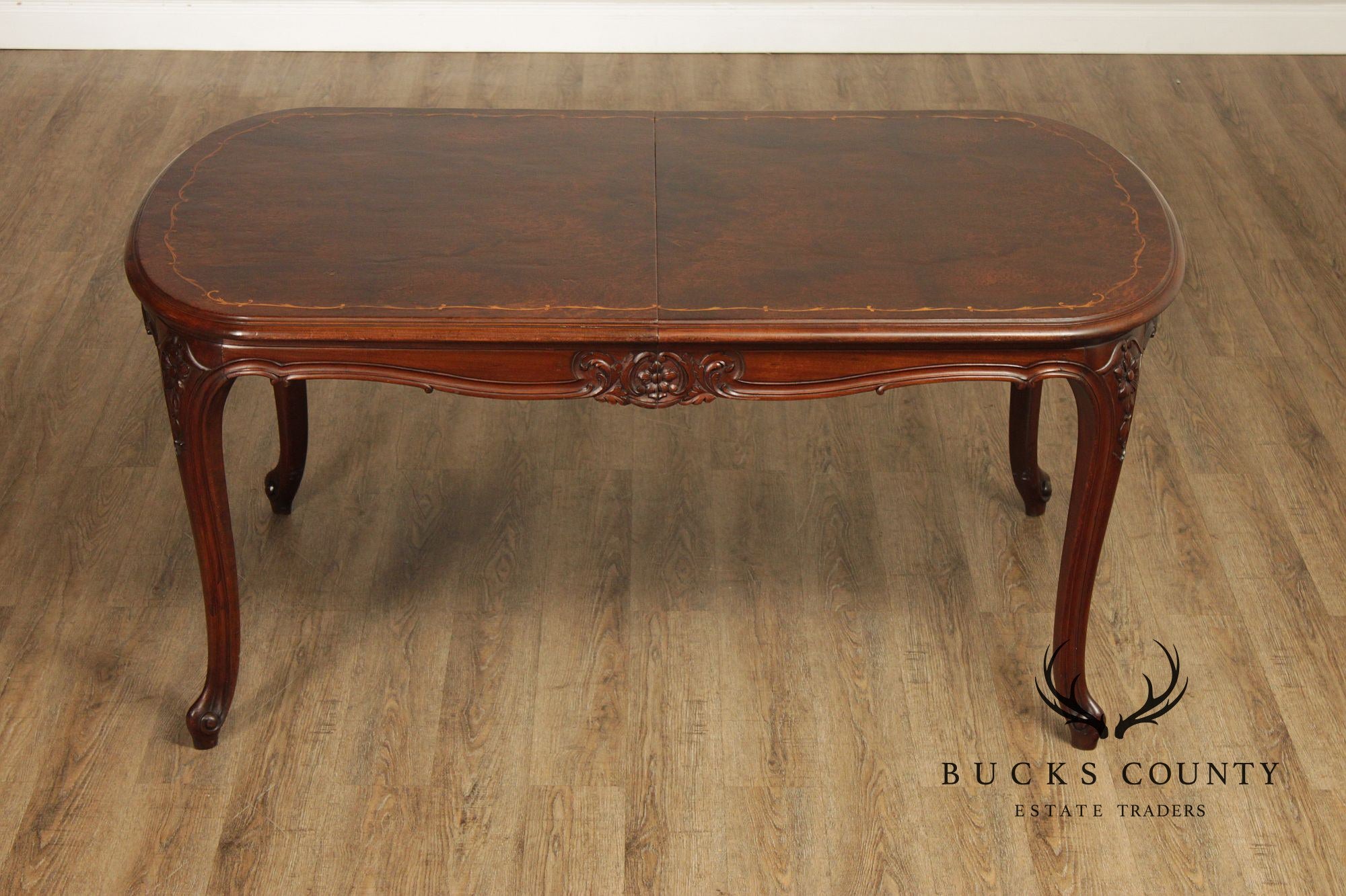 Louis XV Style Inlaid Burl Walnut Extendable Dining Table