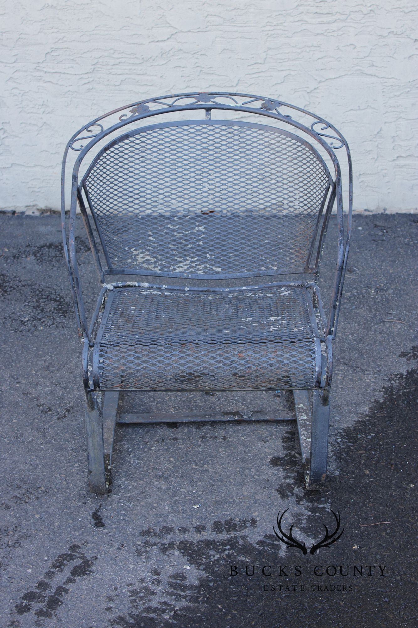 Russell Woodard Pair of Outdoor Patio Wrought Iron Spring Armchairs